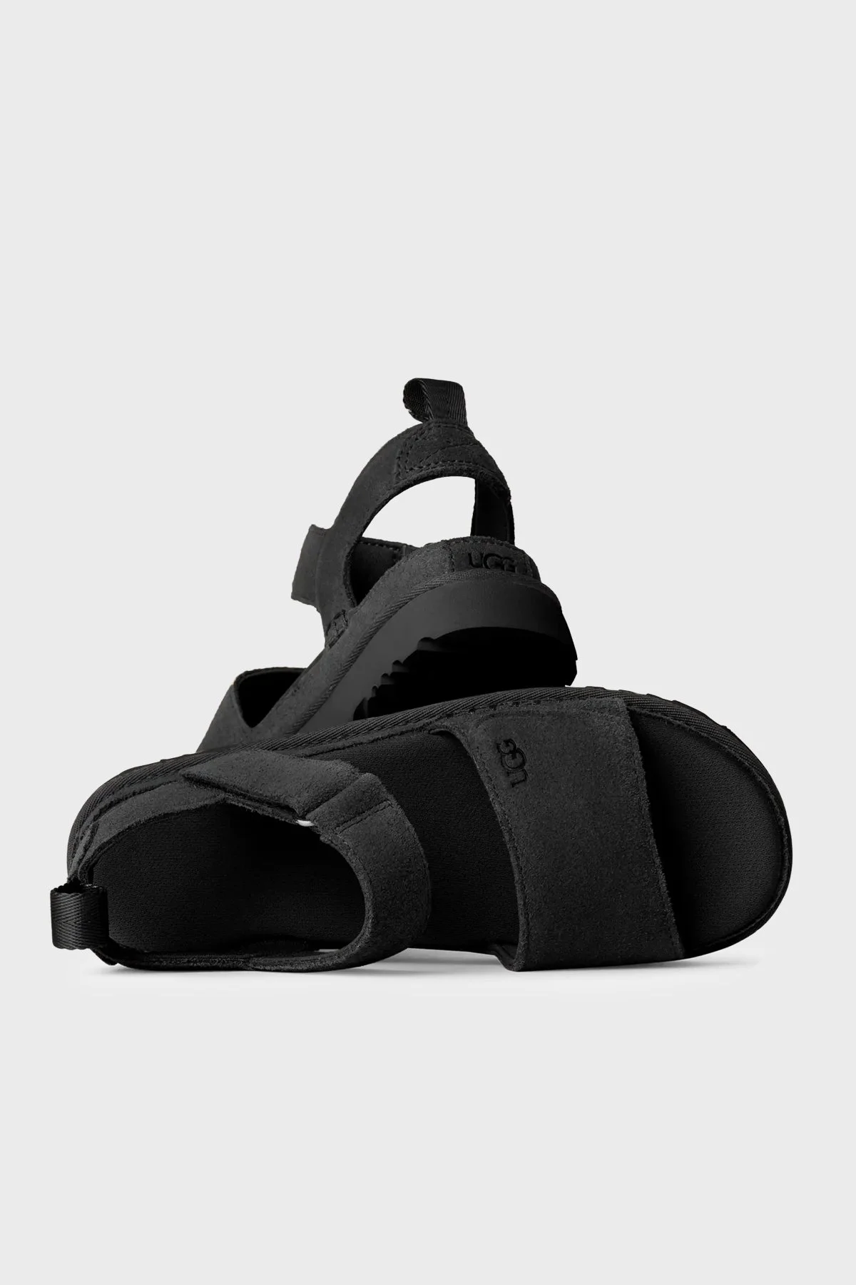 Ugg Logolu Süet Kalın Taban Cırtlı Kadın Sandalet 1136783 SİYAH - 2