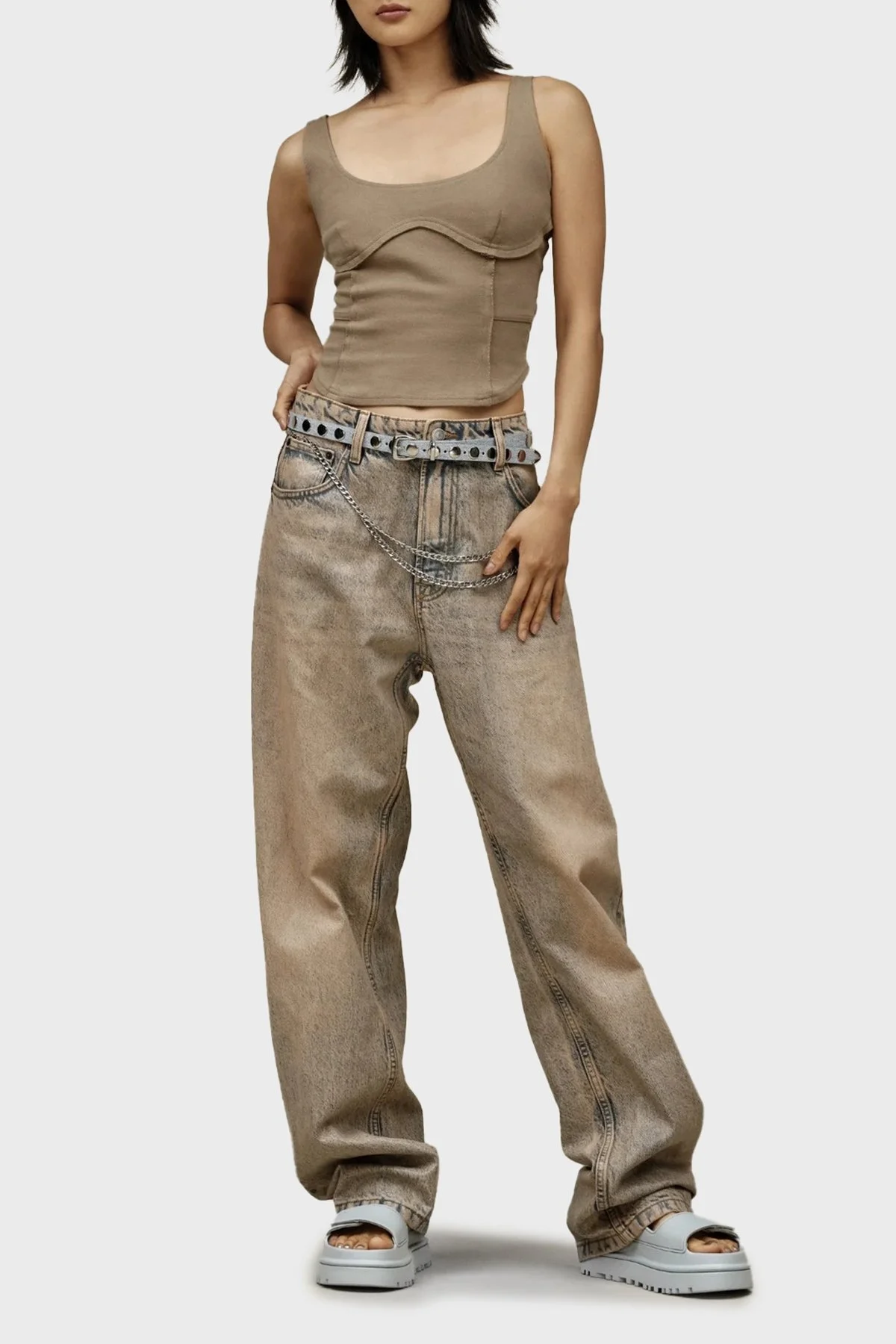 Ugg Logolu Tırtıklı Kalın Taban Cırtlı Bayan Sandalet 1152685 AÇIK MAVİ - 2