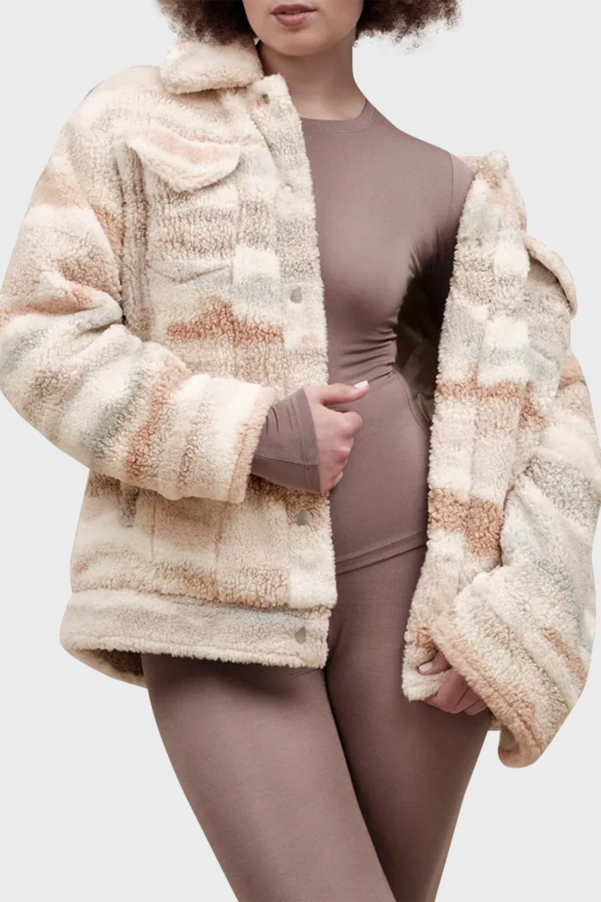 Ugg Yumuşak Dokulu Oversize Fit Çıtçıtlı Cepli Peluş Bayan Ceket 1158692 EKRU - 1