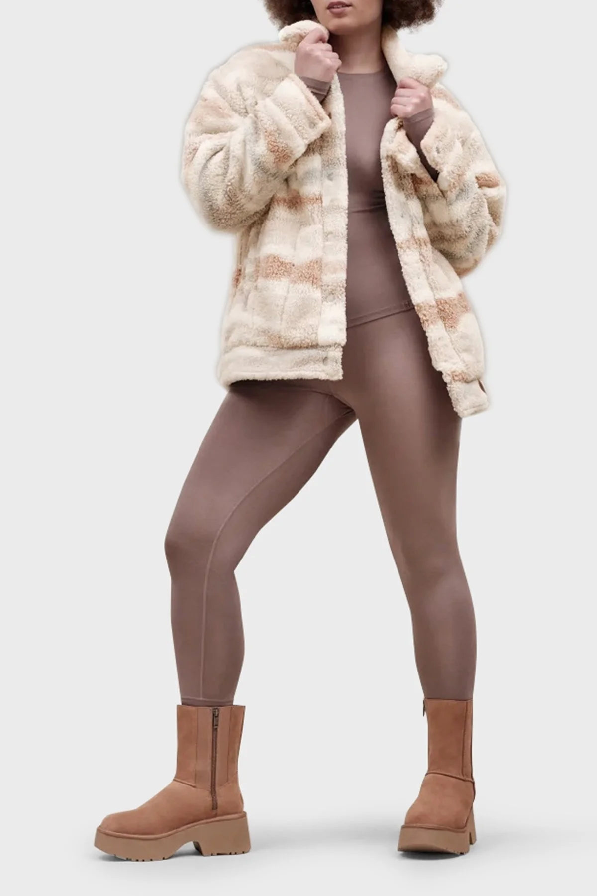 Ugg Yumuşak Dokulu Oversize Fit Çıtçıtlı Cepli Peluş Bayan Ceket 1158692 EKRU - 2