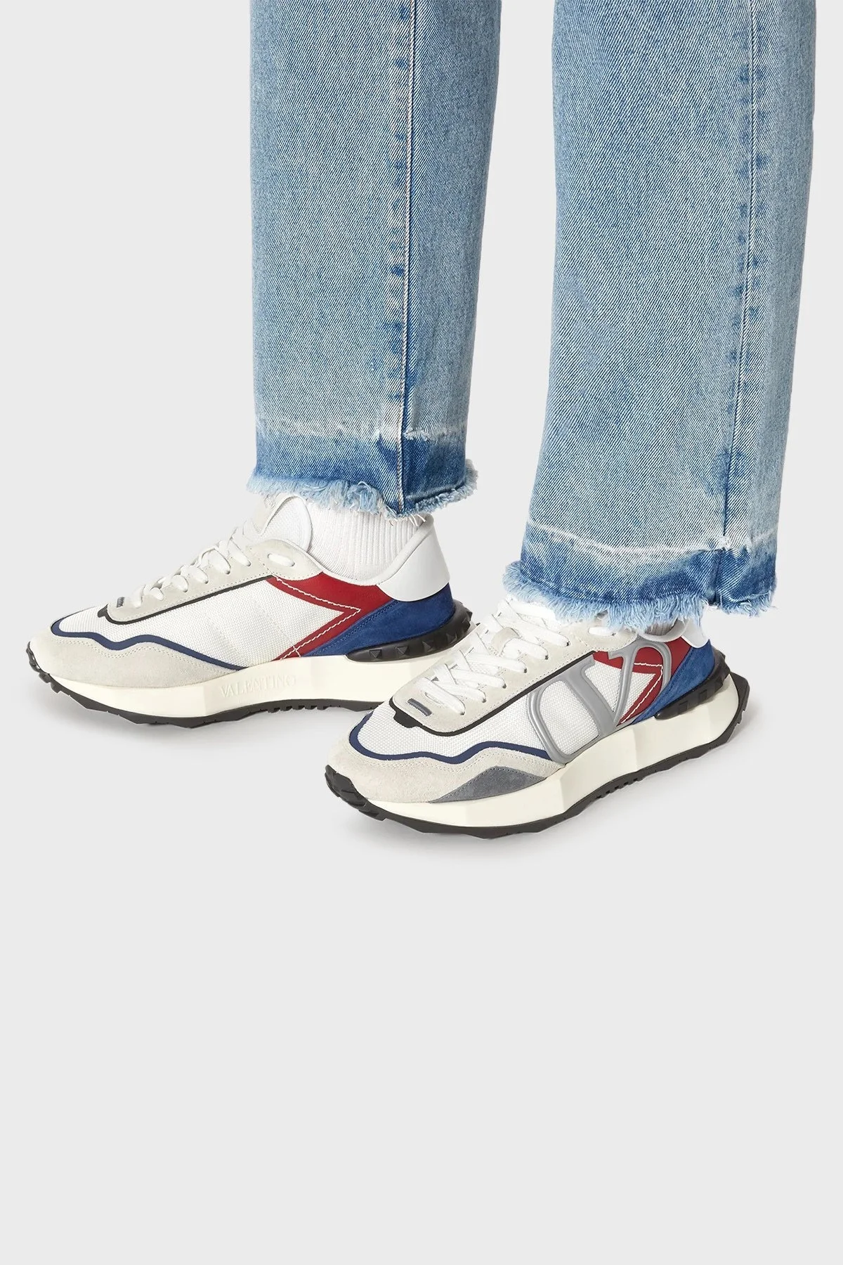 Valentino Garavani Süet Spor Erkek Ayakkabı 1Y2S0F28SAS7DC BEYAZ-GRİ - 2
