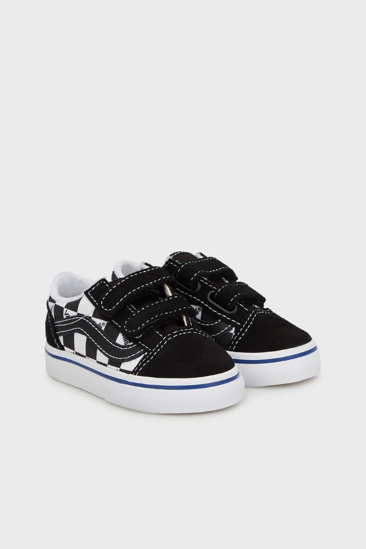 Vans Old Skool V Kareli Cırt Cırtlı Kanvas Sneaker Unisex Çocuk Ayakkabı VN0009RCBZW1 SİYAH-BEYAZ - 2