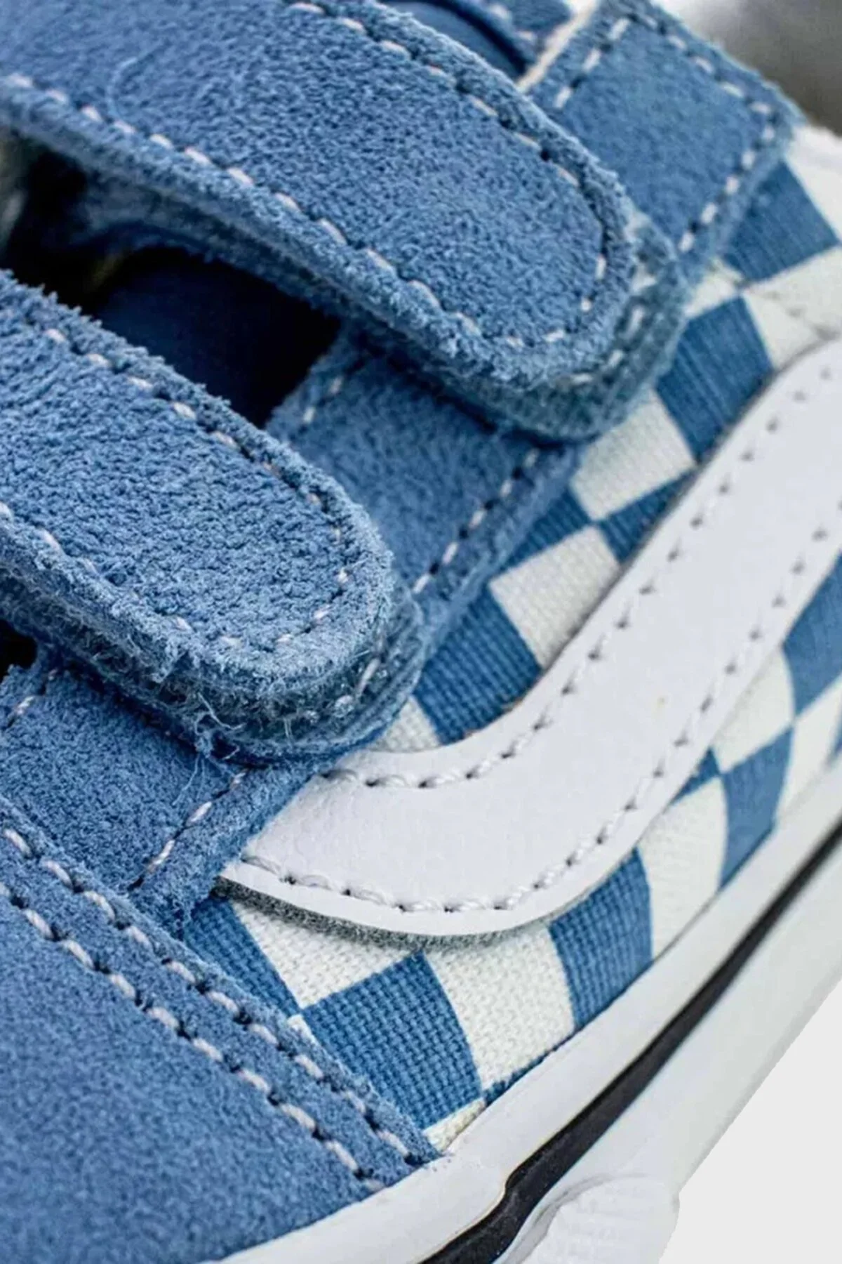 Vans Old Skool V Kareli Cırt Cırtlı Kanvas Sneaker Unisex Çocuk Ayakkabı VN0009RCE2W1 MAVİ-BEYAZ - 4