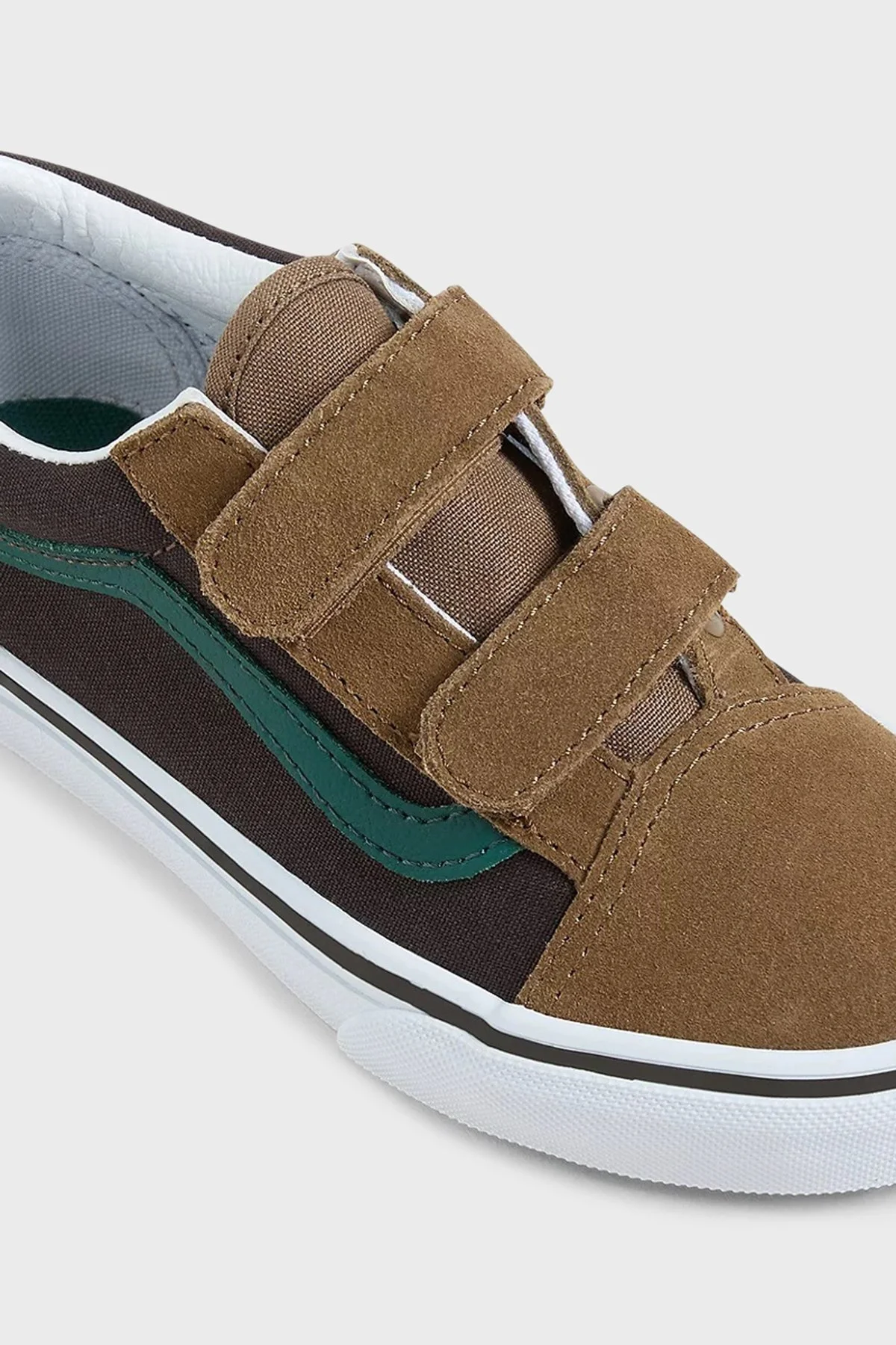 Vans Old Skool V Logolu Süet Detaylı Cırtlı Sneaker Unisex Çocuk Ayakkabı VN000CYABF01 HAKİ-KAHVE - 3