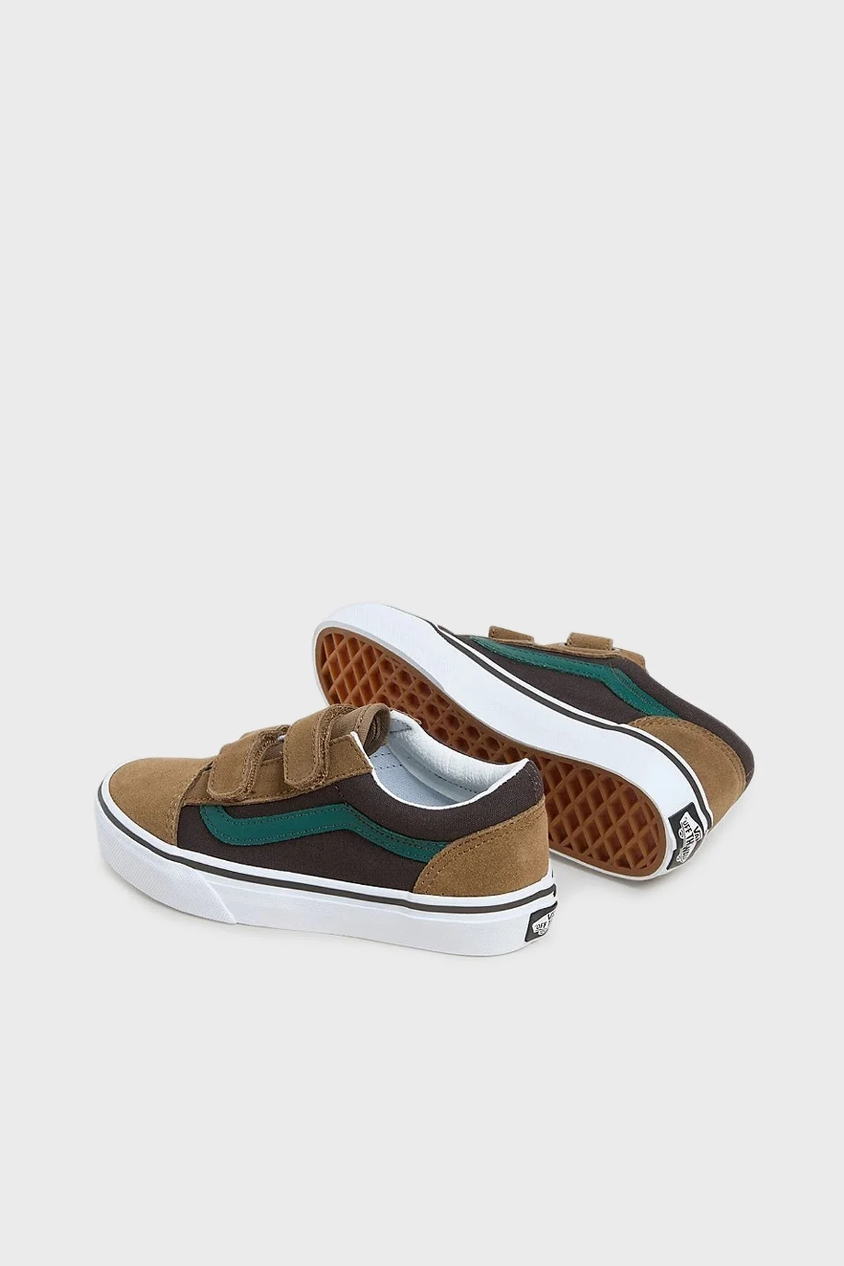 Vans Old Skool V Logolu Süet Detaylı Cırtlı Sneaker Unisex Çocuk Ayakkabı VN000CYABF01 HAKİ-KAHVE - 4