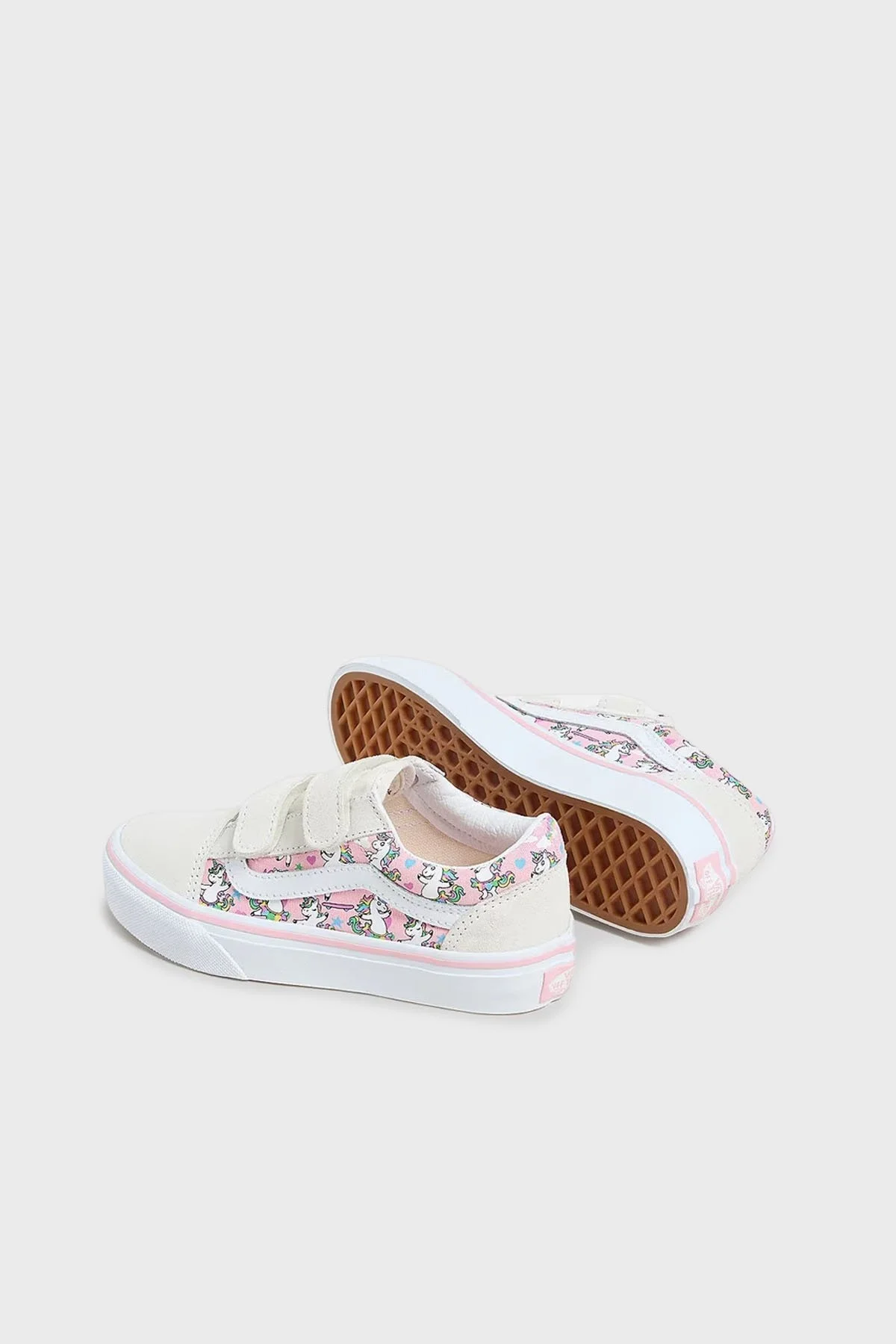 Vans Old Skool V Süet Detaylı Desenli Cırt Cırtlı Sneaker Unisex Çocuk Ayakkabı VN000CYDCY71 PEMBE-BEYAZ - 3