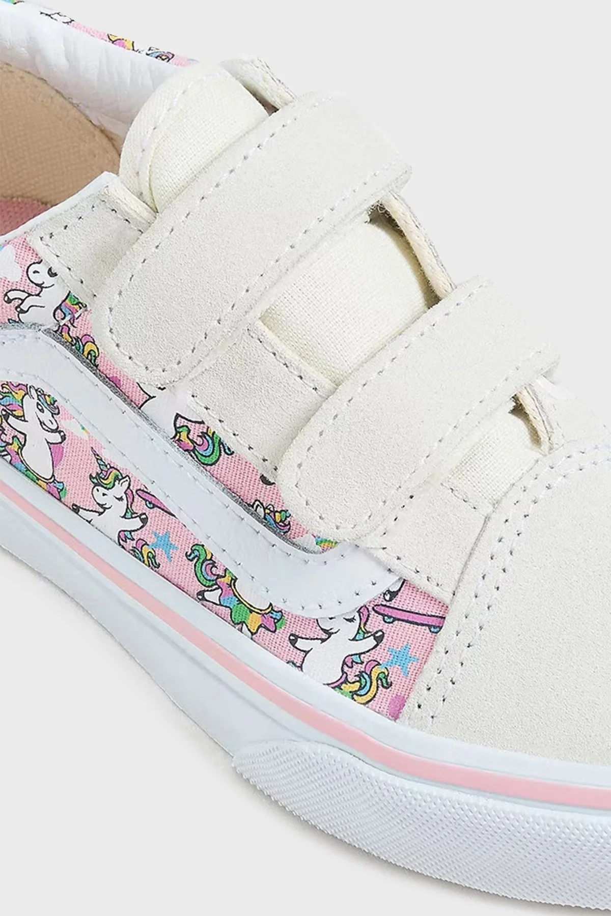 Vans Old Skool V Süet Detaylı Desenli Cırt Cırtlı Sneaker Unisex Çocuk Ayakkabı VN000CYDCY71 PEMBE-BEYAZ - 4