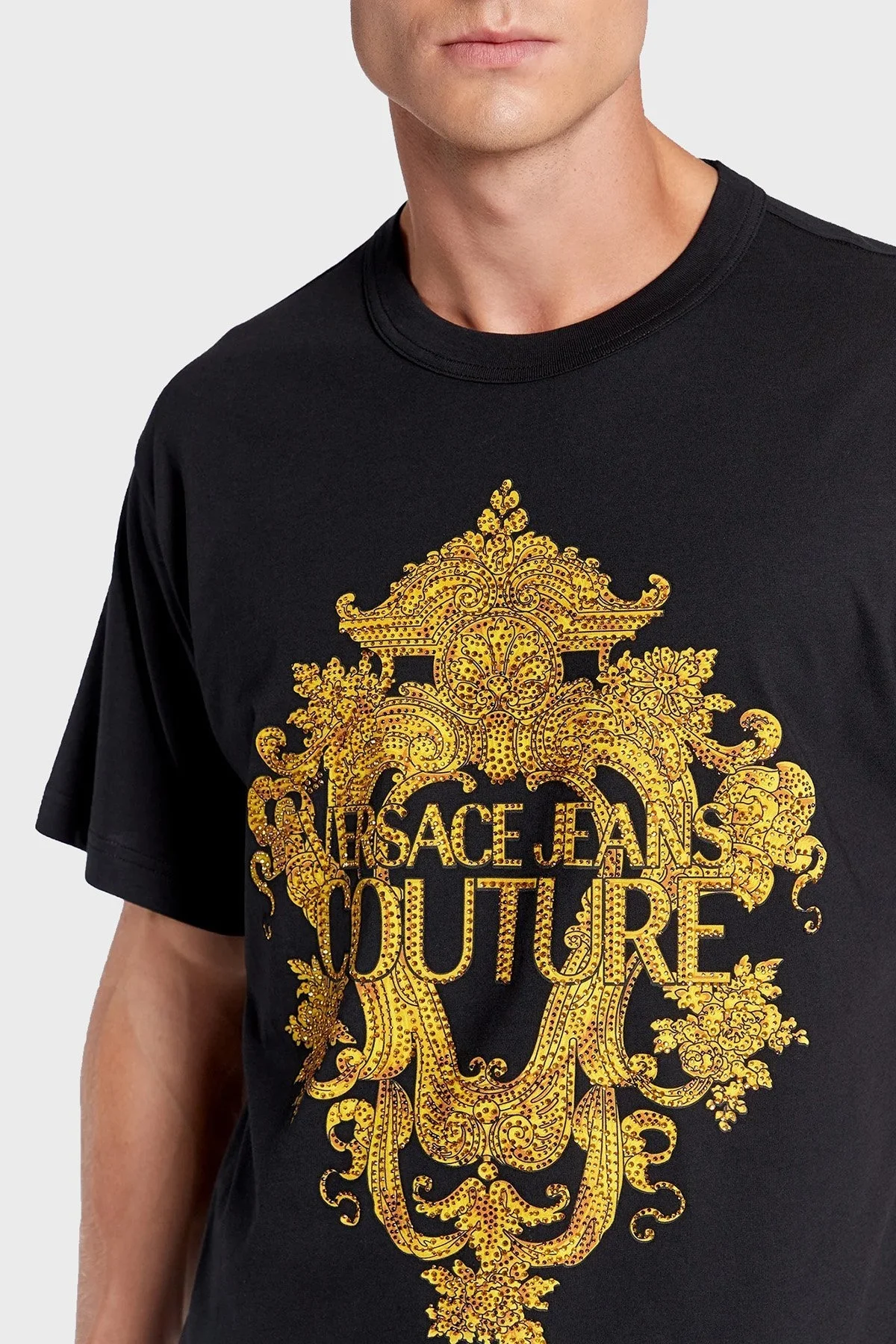 Versace % 100 Pamuk Loose Fit Bisiklet Yaka Erkek T Shirt 73GAHP02 CJ01P G89 SİYAH - 4