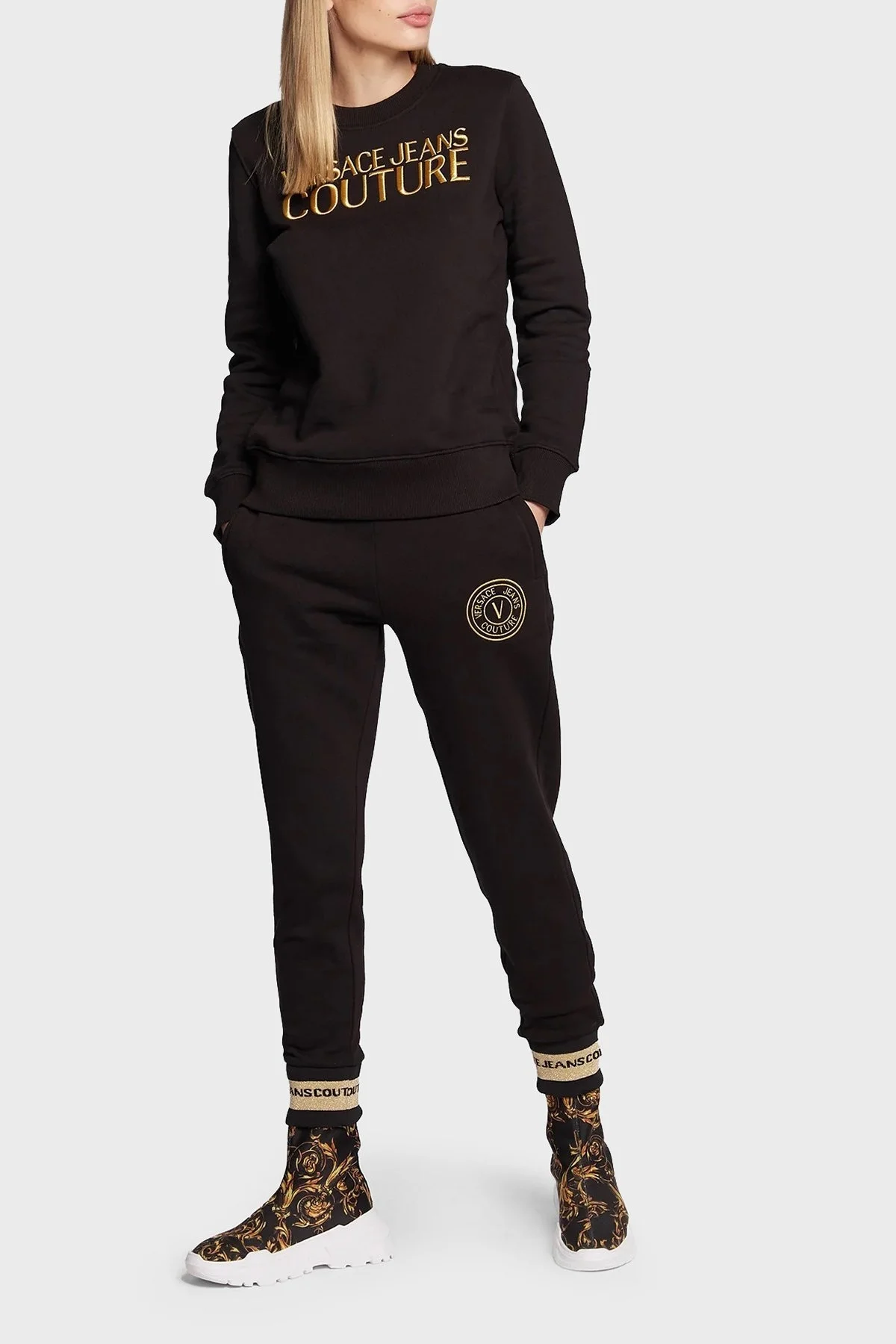 Versace % 100 Pamuk Regular Fit Bisiklet Yaka Bayan Sweat 73HAIT01 CF00T G89 SİYAH - 2