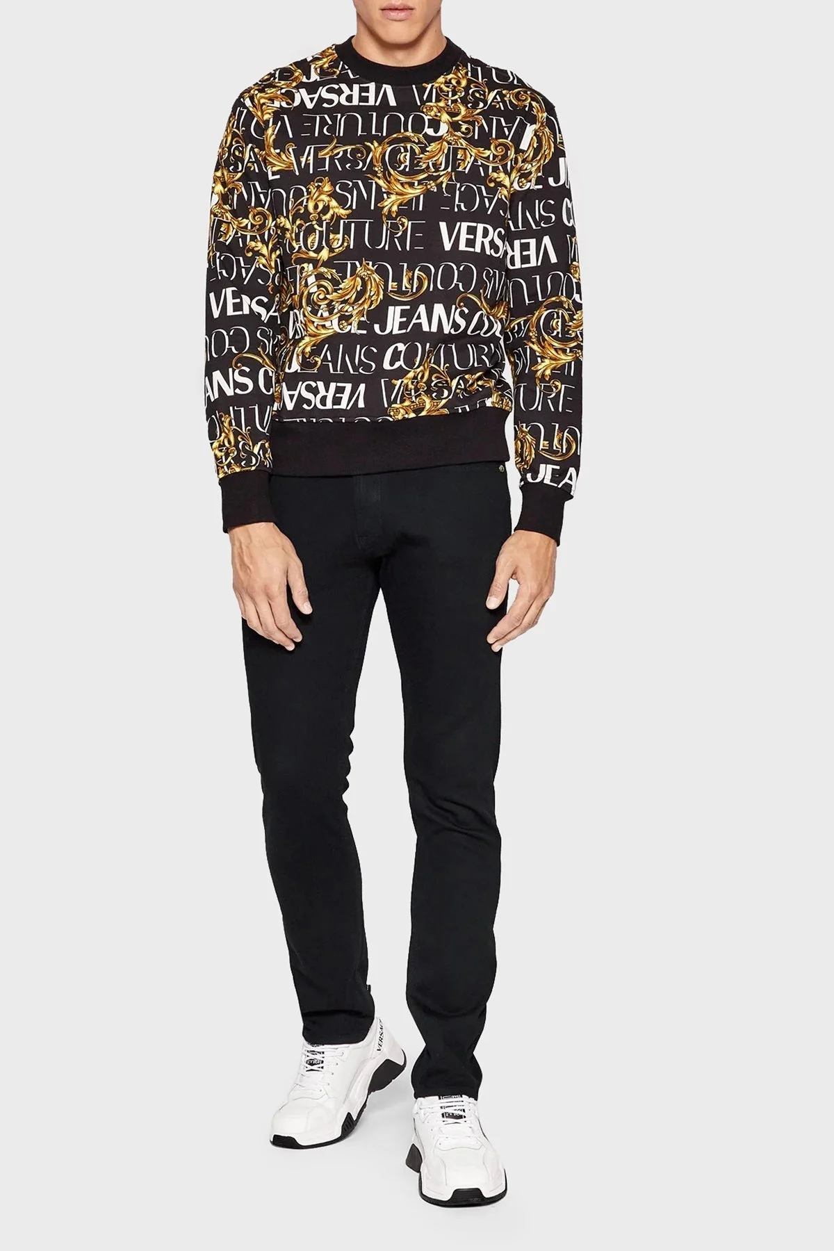 Versace % 100 Pamuk Regular Fit Bisiklet Yaka Erkek Sweat 73GAI3R0 FS041 G89 SİYAH - 2