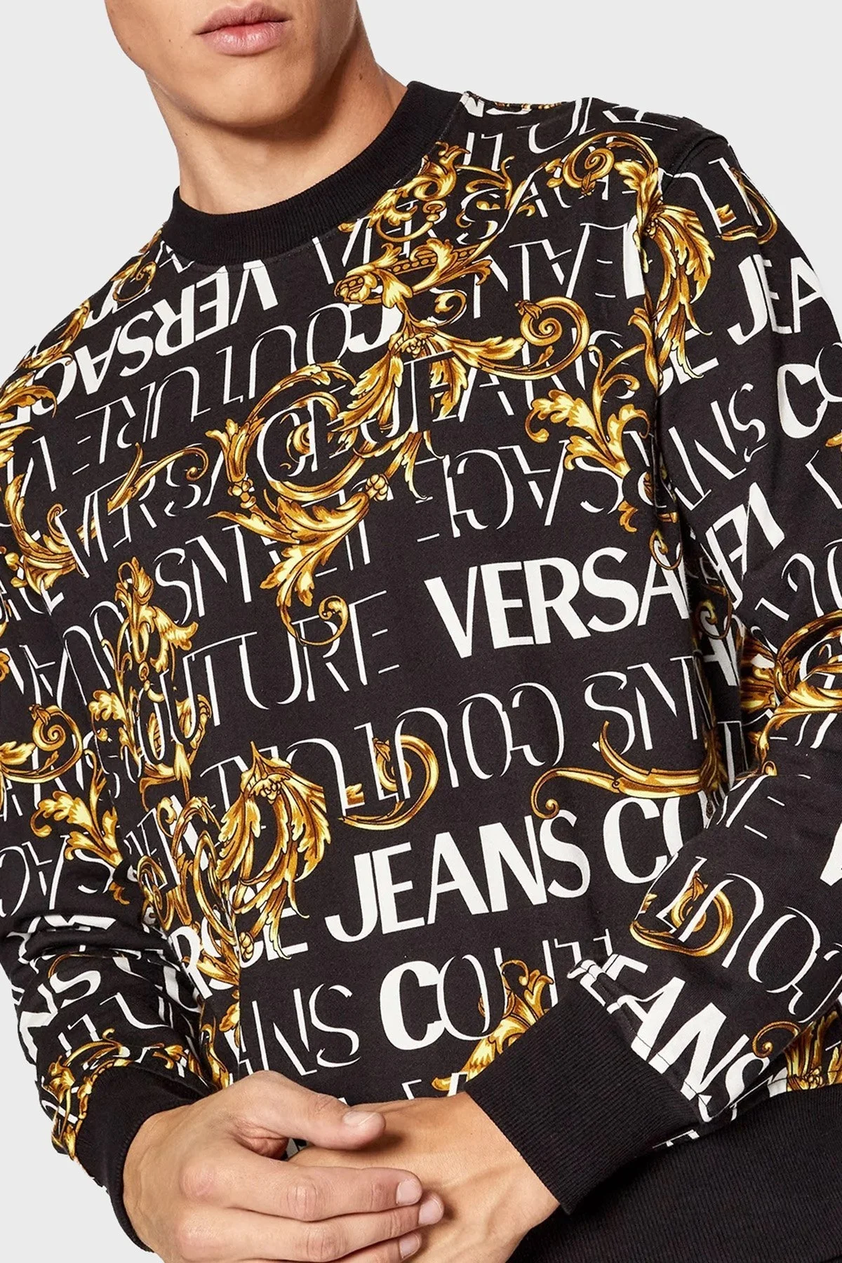 Versace % 100 Pamuk Regular Fit Bisiklet Yaka Erkek Sweat 73GAI3R0 FS041 G89 SİYAH - 4