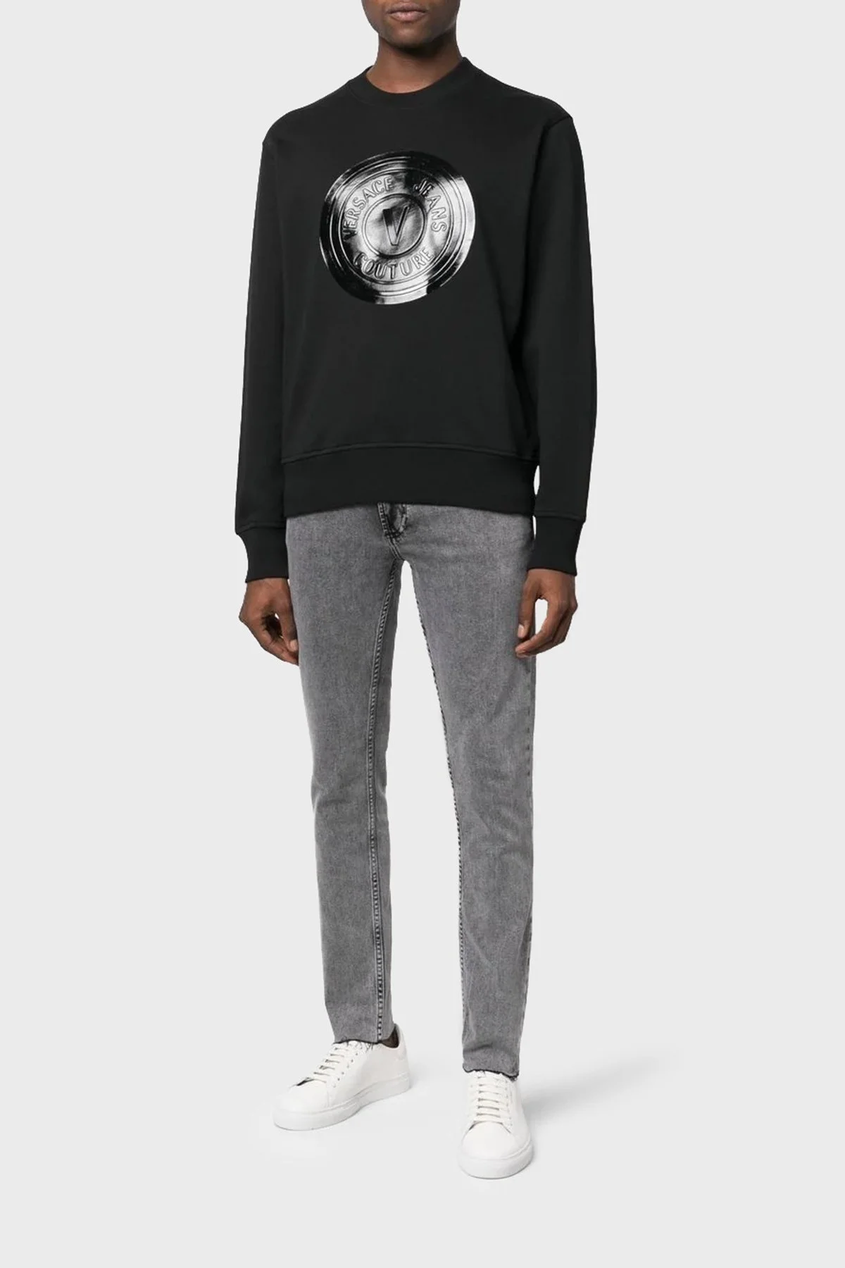 Versace % 100 Pamuk Regular Fit Bisiklet Yaka Erkek Sweat 73GAIP03 CF01P 899 SİYAH - 5