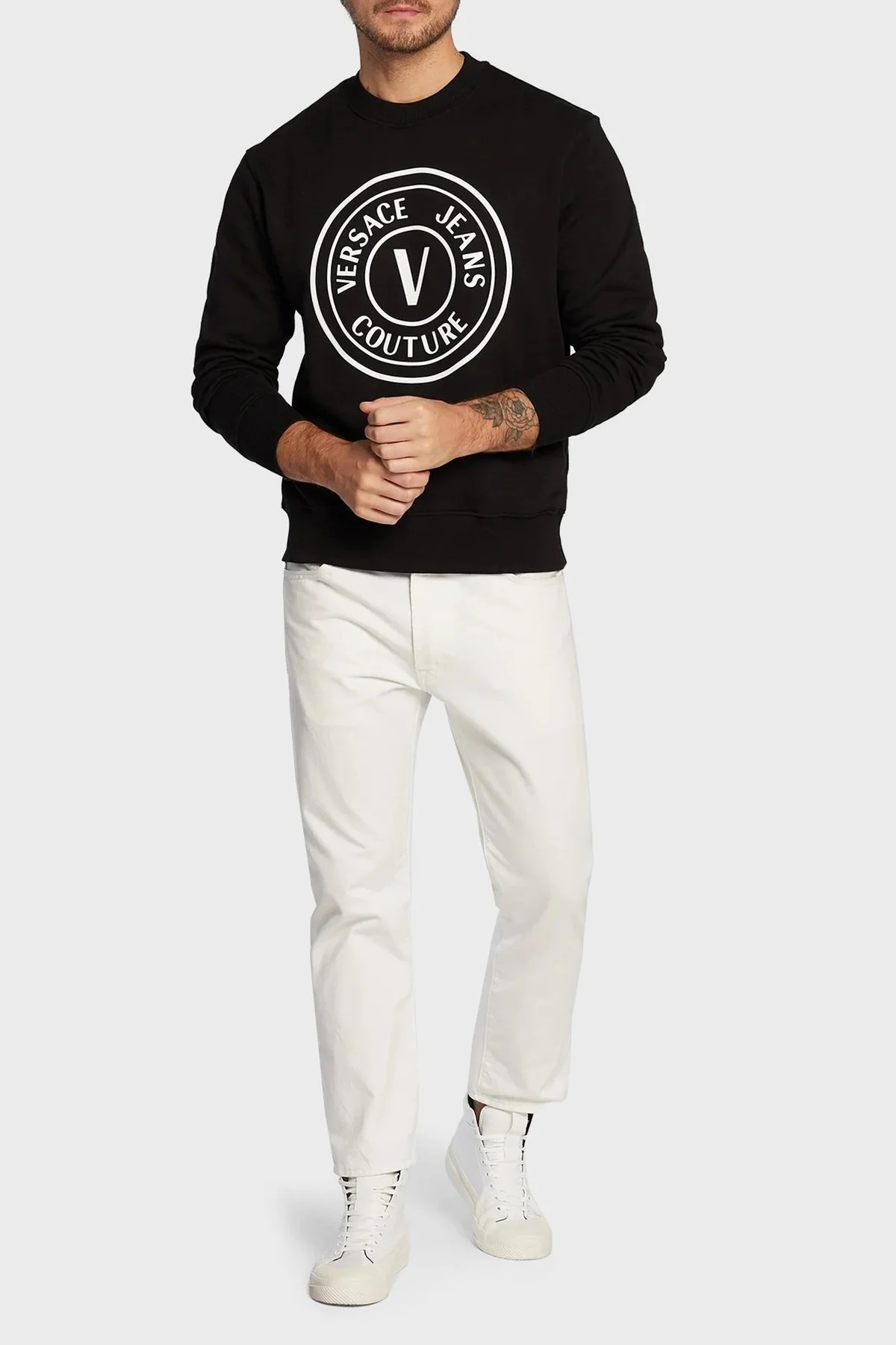 Versace % 100 Pamuk Regular Fit Bisiklet Yaka Erkek Sweat 73GAIT22 CF00T 899 SİYAH - 2