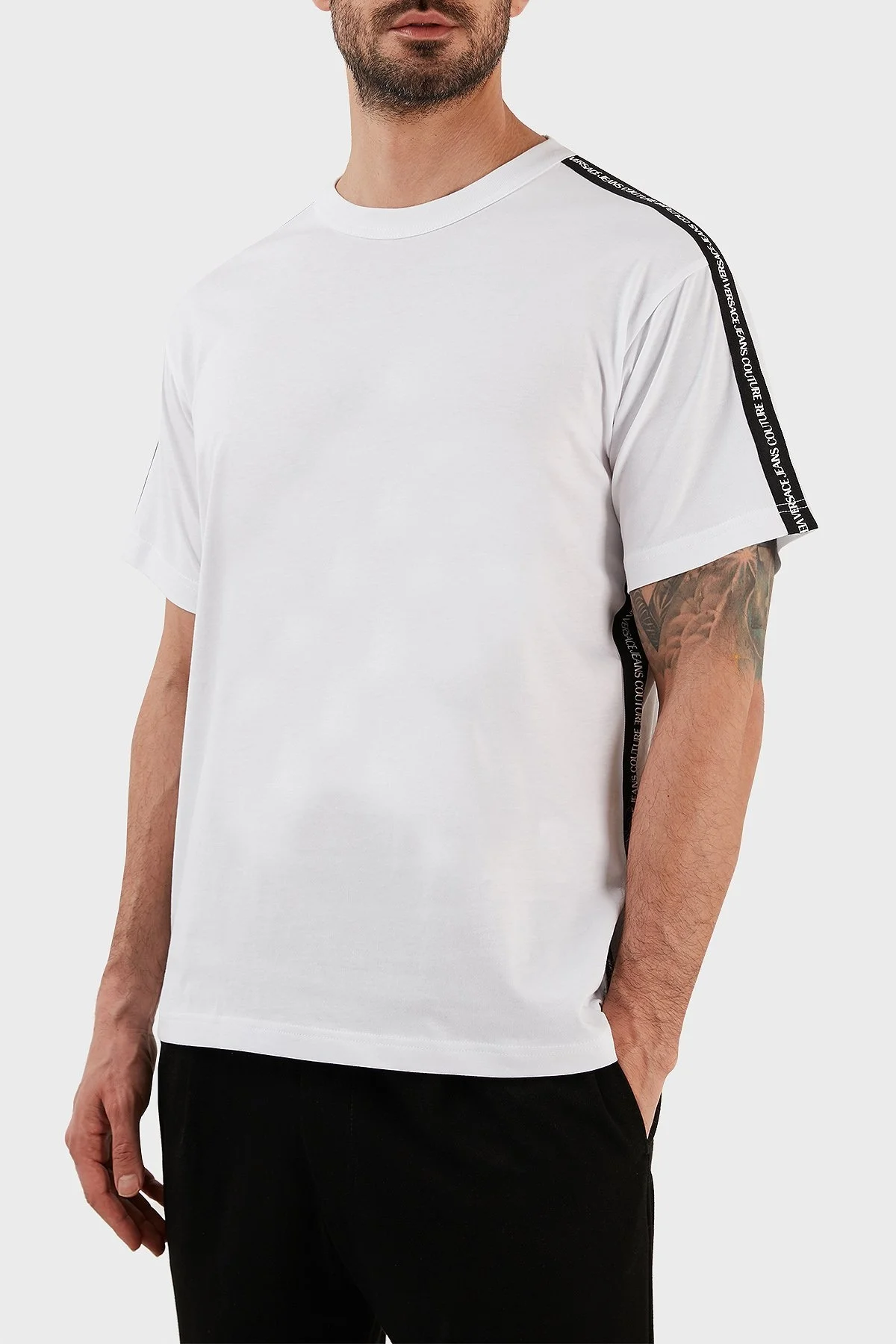 Versace % 100 Pamuk Regular Fit Bisiklet Yaka Erkek T Shirt 73GAH6R4 J0001 003 BEYAZ - 5