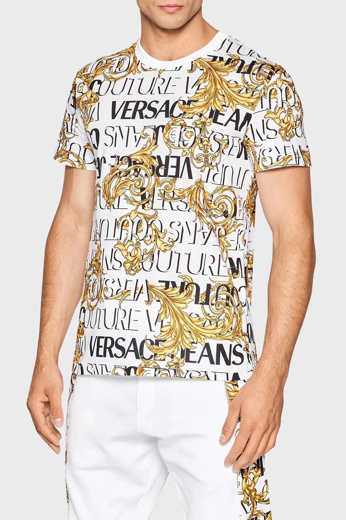 Versace % 100 Pamuk Regular Fit Bisiklet Yaka Erkek T Shirt 73GAH6S0 JS099 G03 BEYAZ - 1