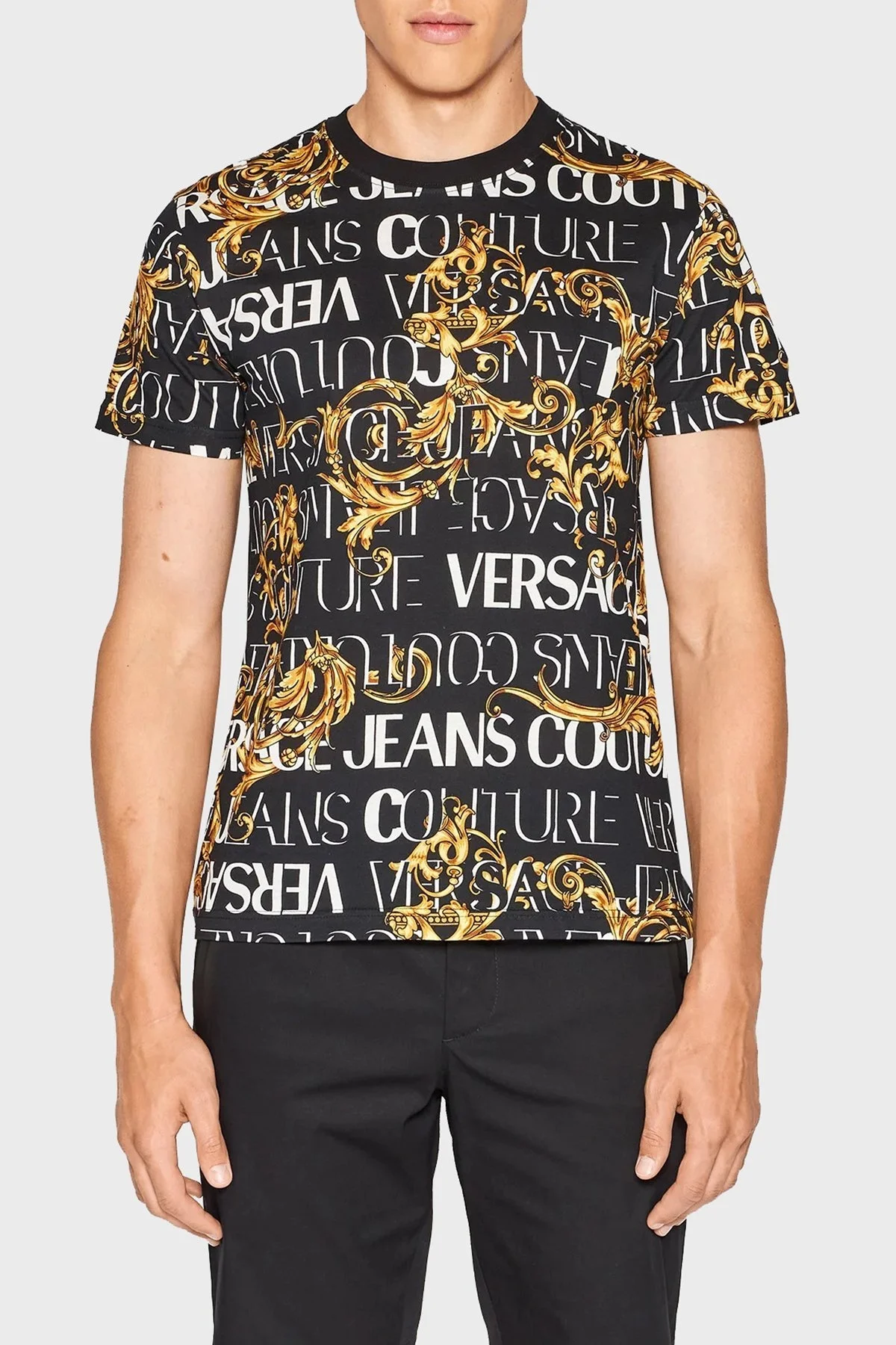 Versace % 100 Pamuk Regular Fit Bisiklet Yaka Erkek T Shirt 73GAH6S0 JS099 G89 SİYAH - 1