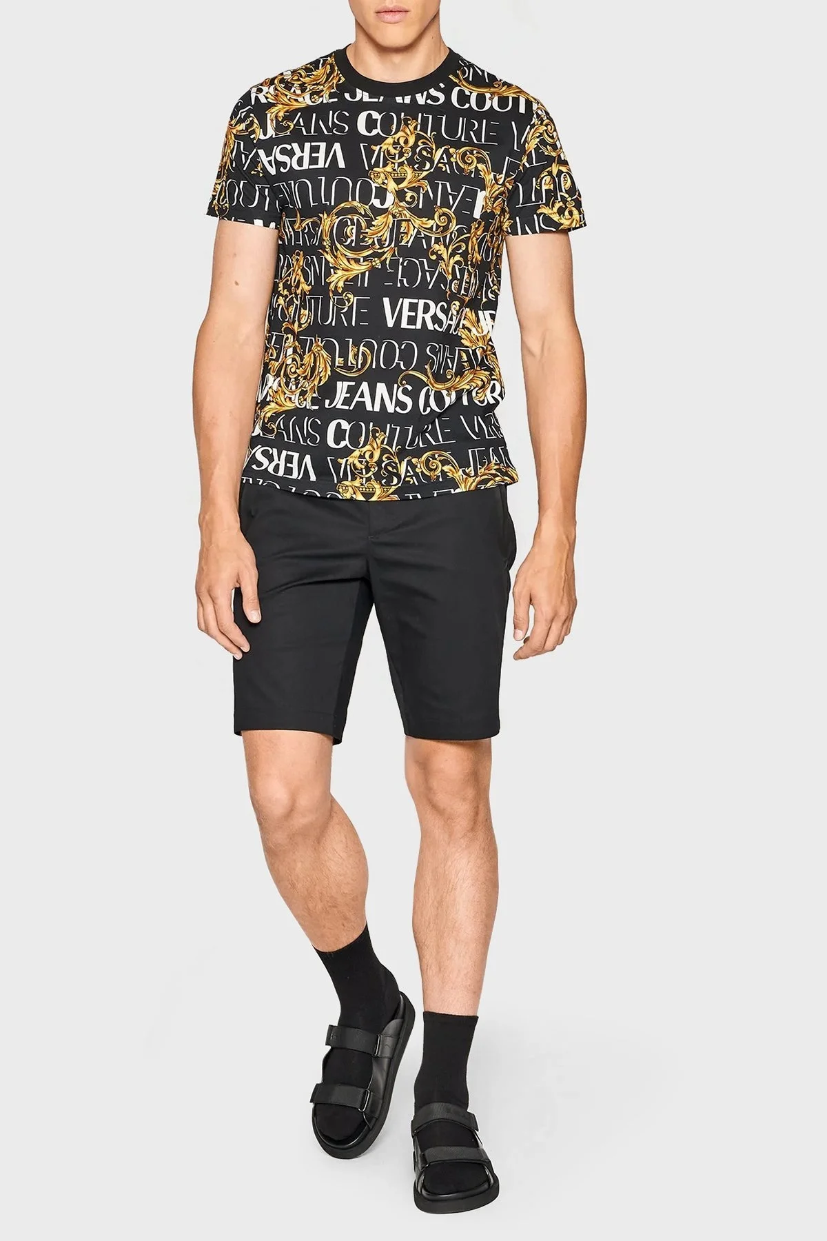 Versace % 100 Pamuk Regular Fit Bisiklet Yaka Erkek T Shirt 73GAH6S0 JS099 G89 SİYAH - 2