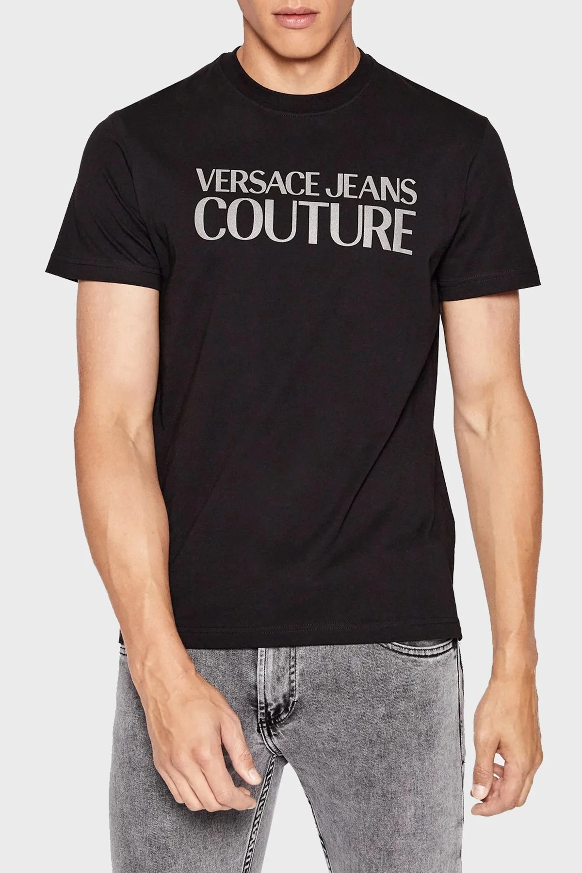 Versace % 100 Pamuk Regular Fit Bisiklet Yaka Erkek T Shirt 73GAHT01 CJ00T C89 SİYAH - 1