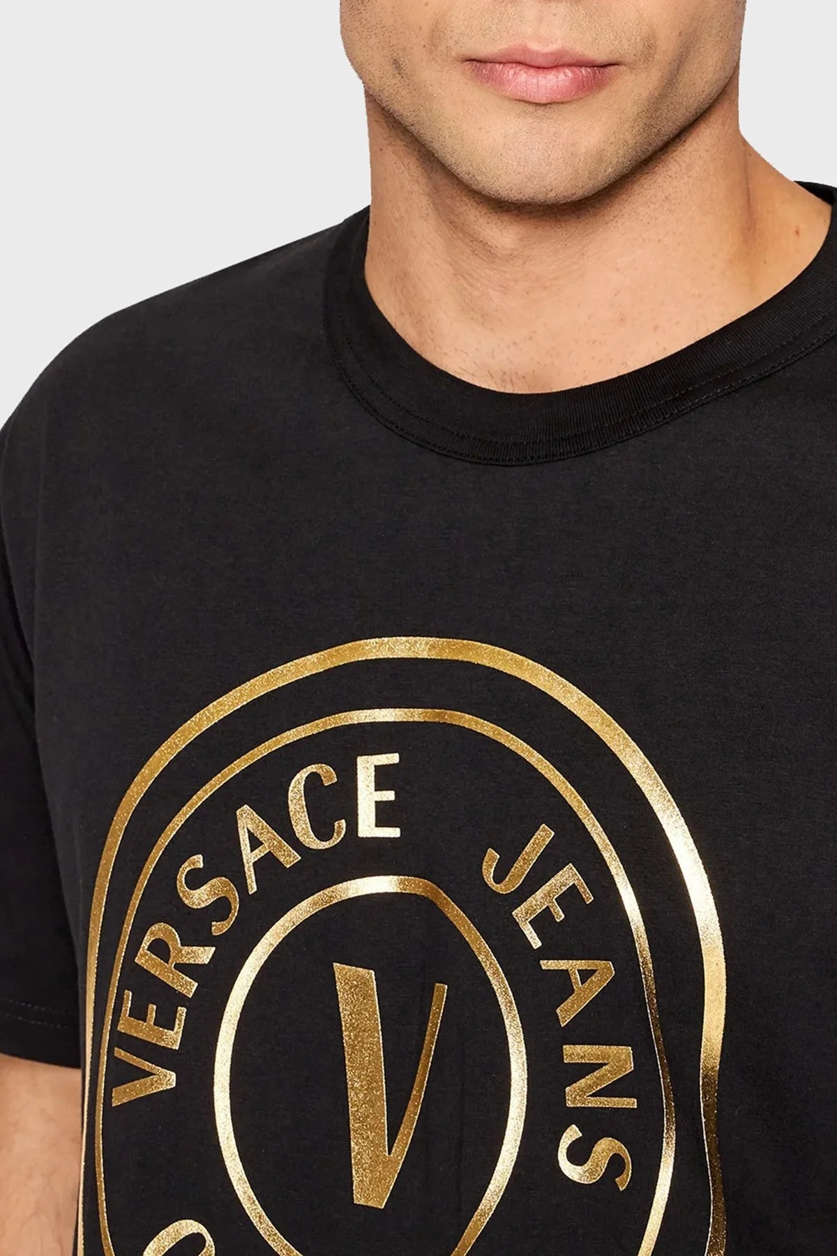 Versace % 100 Pamuk Regular Fit Bisiklet Yaka Erkek T Shirt 73GAHT05 CJ00T G89 SİYAH - 4