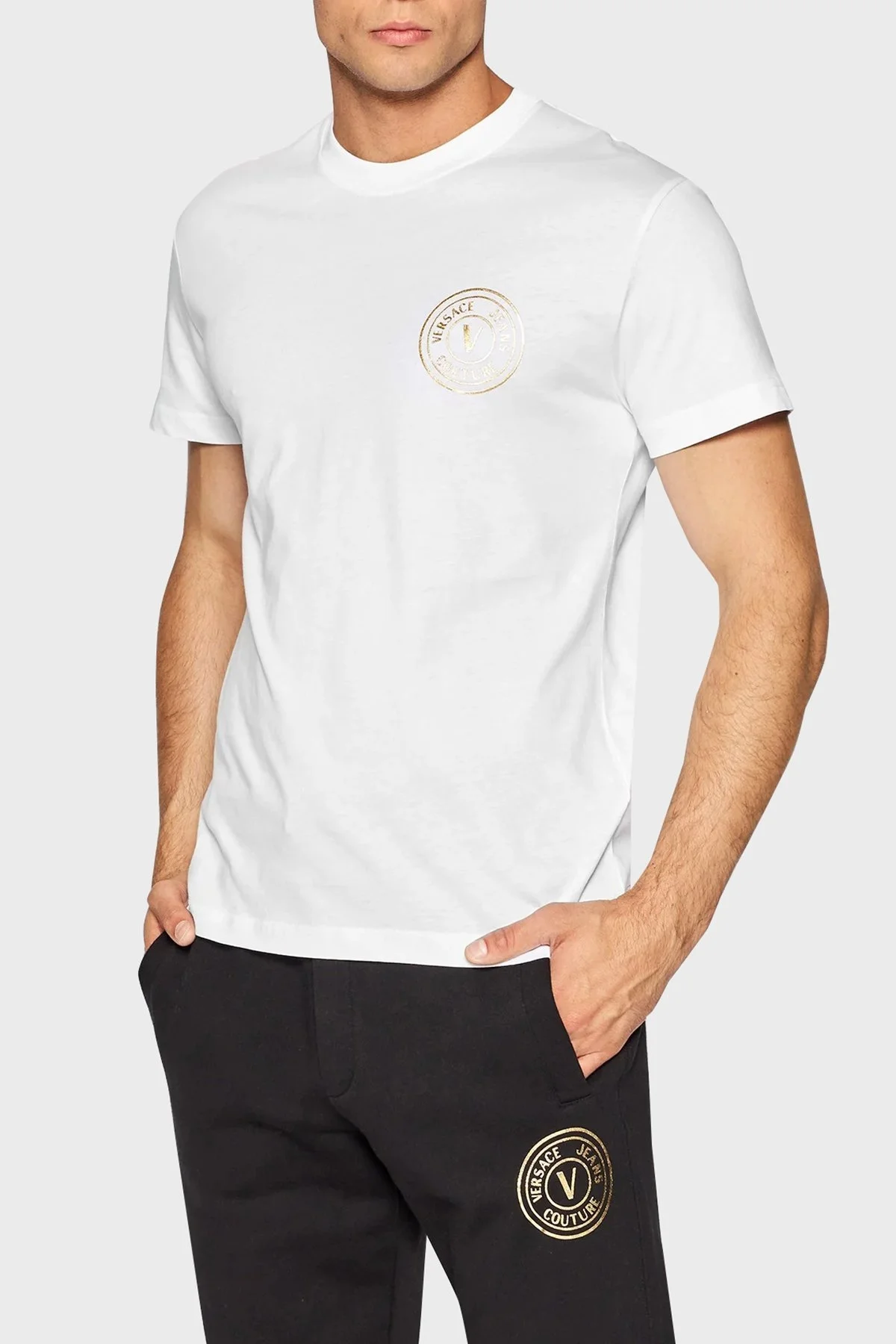 Versace % 100 Pamuk Regular Fit Bisiklet Yaka Erkek T Shirt 73GAHT27 CJ00T G03 BEYAZ - 1