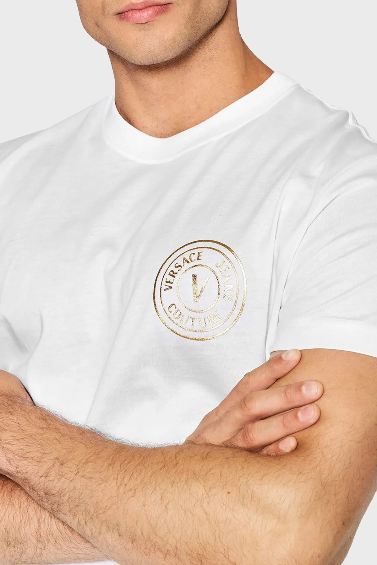 Versace % 100 Pamuk Regular Fit Bisiklet Yaka Erkek T Shirt 73GAHT27 CJ00T G03 BEYAZ - 3