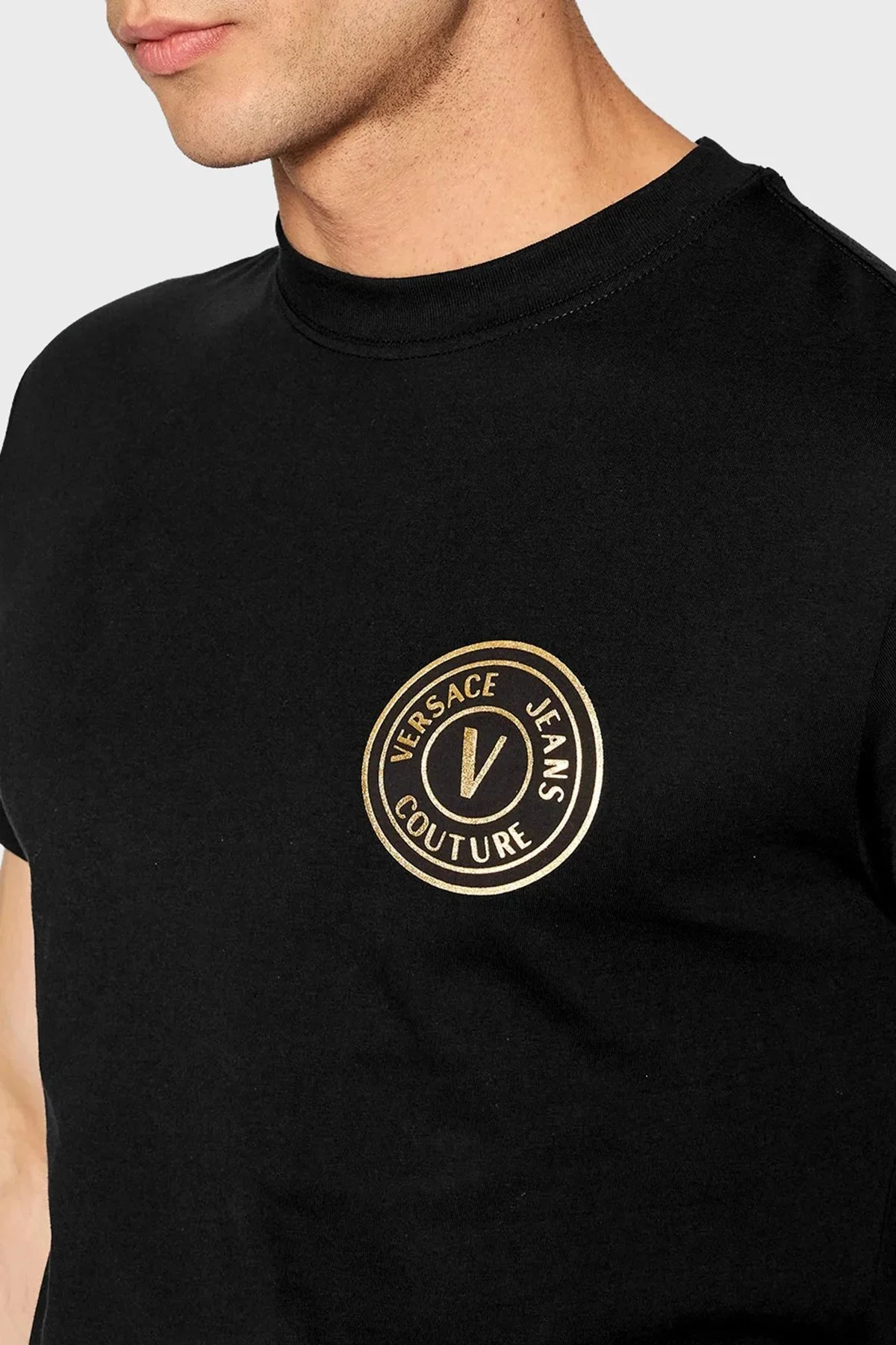 Versace % 100 Pamuk Regular Fit Bisiklet Yaka Erkek T Shirt 73GAHT27 CJ00T G89 SİYAH - 4