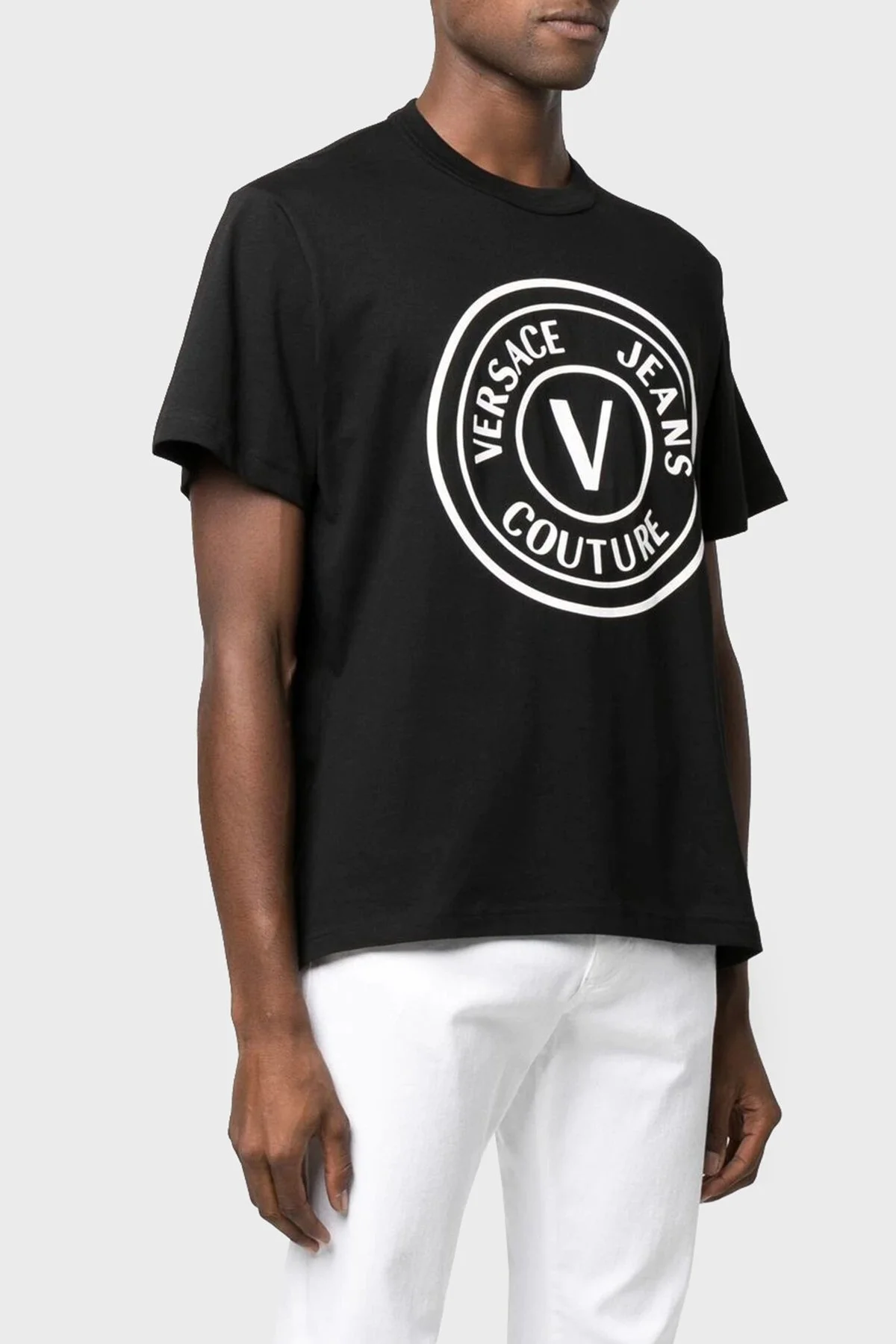 Versace % 100 Pamuk Regular Fit Bisiklet Yaka Erkek T Shirt 73GAHT28 CJ00T 899 SİYAH - 1