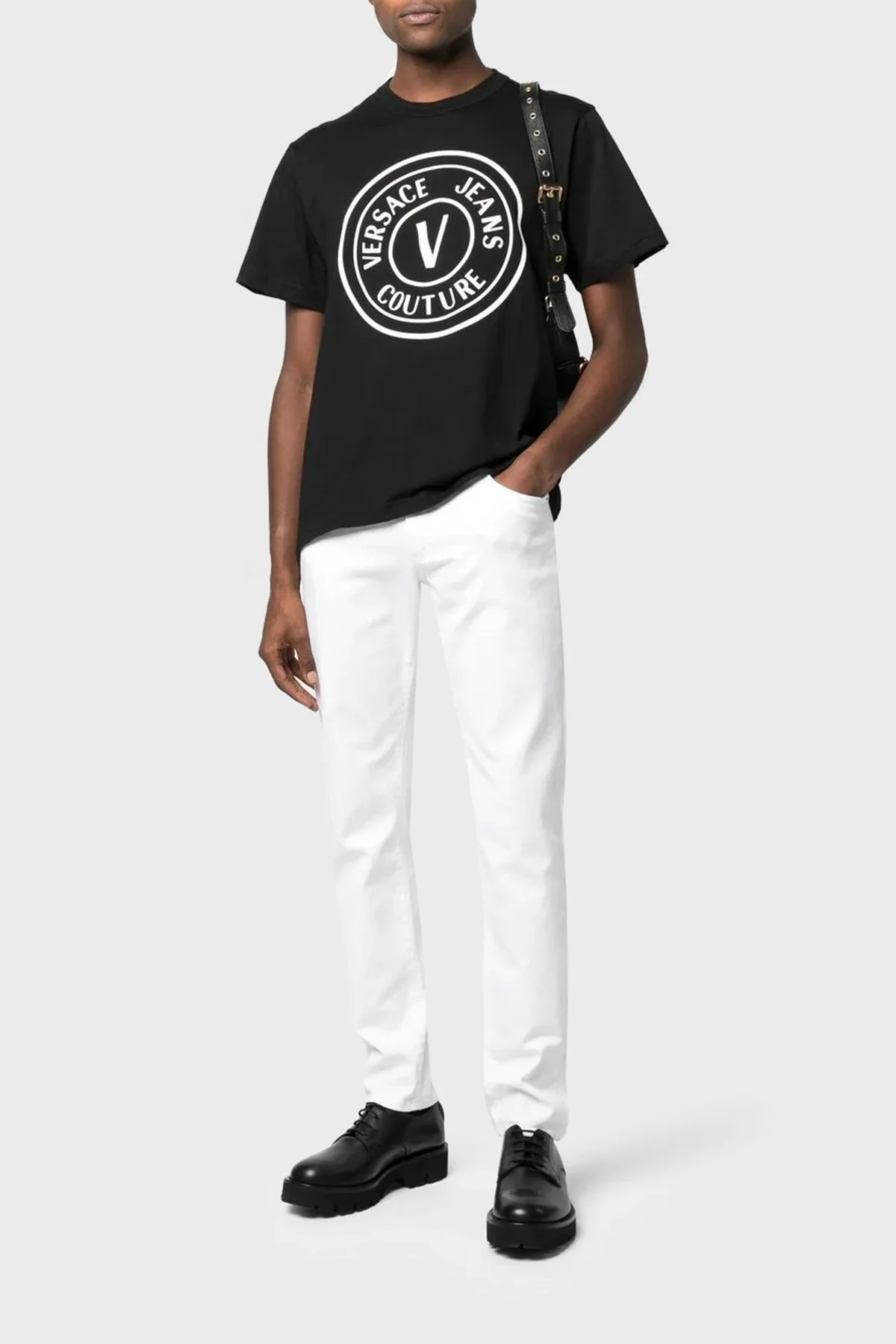 Versace % 100 Pamuk Regular Fit Bisiklet Yaka Erkek T Shirt 73GAHT28 CJ00T 899 SİYAH - 2