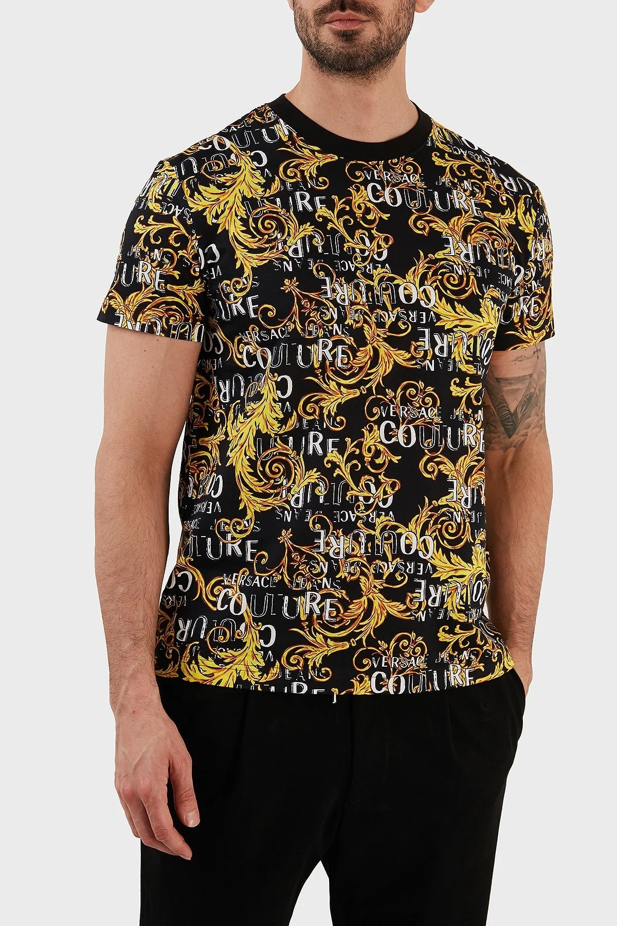 Versace Jeans Couture % 100 Pamuk Regular Fit Bisiklet Yaka Erkek T Shirt 74GAH6S0 JS161 G89 SİYAH - 3