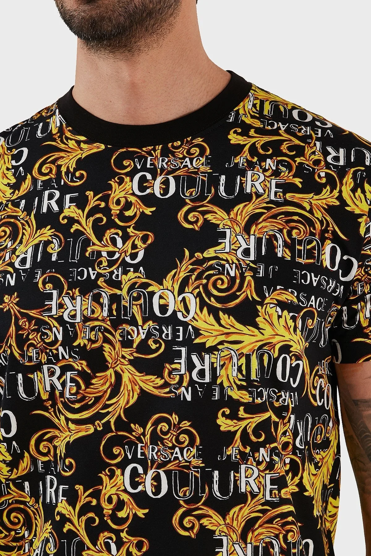 Versace Jeans Couture % 100 Pamuk Regular Fit Bisiklet Yaka Erkek T Shirt 74GAH6S0 JS161 G89 SİYAH - 4