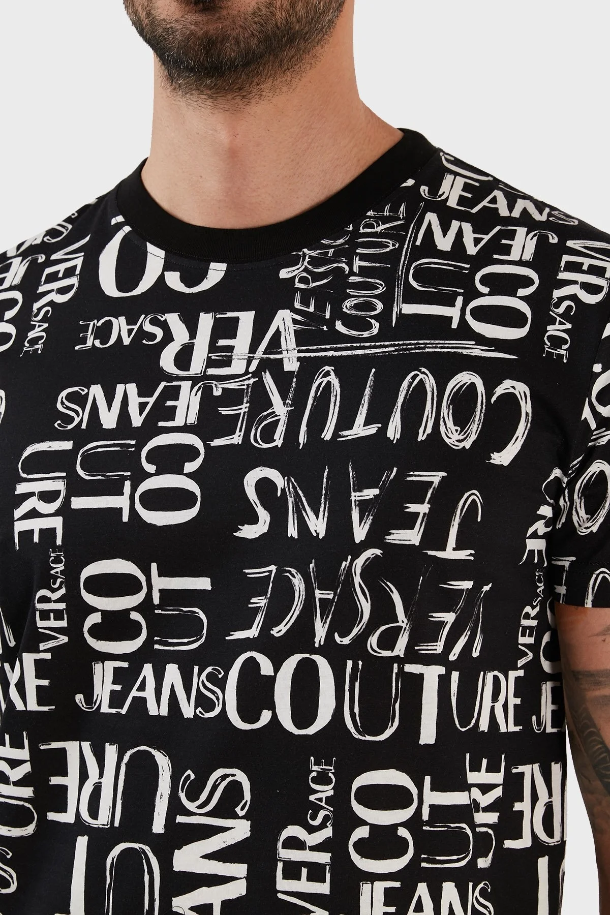 Versace Jeans Couture % 100 Pamuk Regular Fit Bisiklet Yaka Erkek T Shirt 74GAH6S2 JS167 899 SİYAH - 4