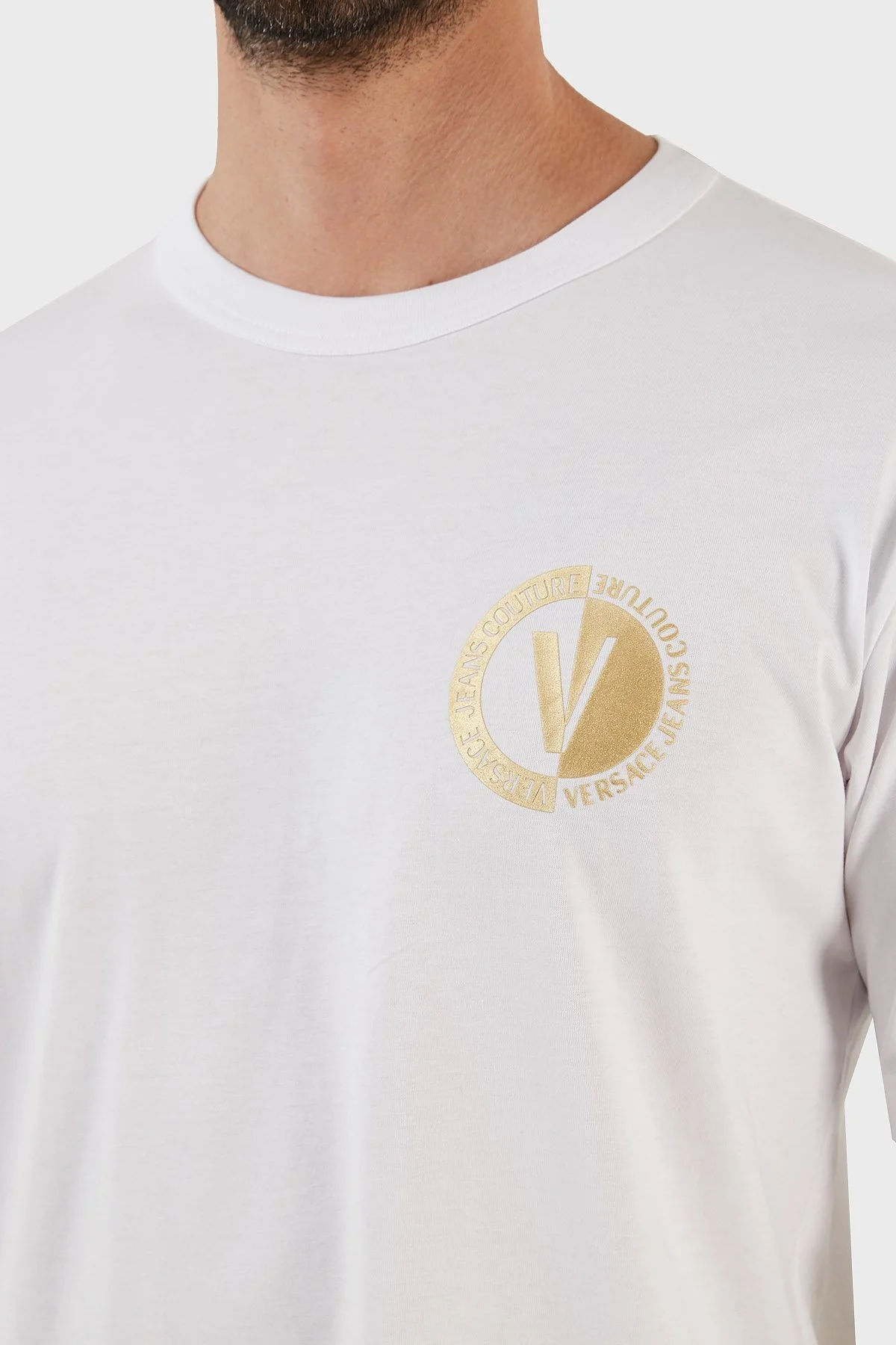Versace Jeans Couture % 100 Pamuk Regular Fit Bisiklet Yaka Erkek T Shirt 74GAHT10 CJ00T G03 BEYAZ - 4