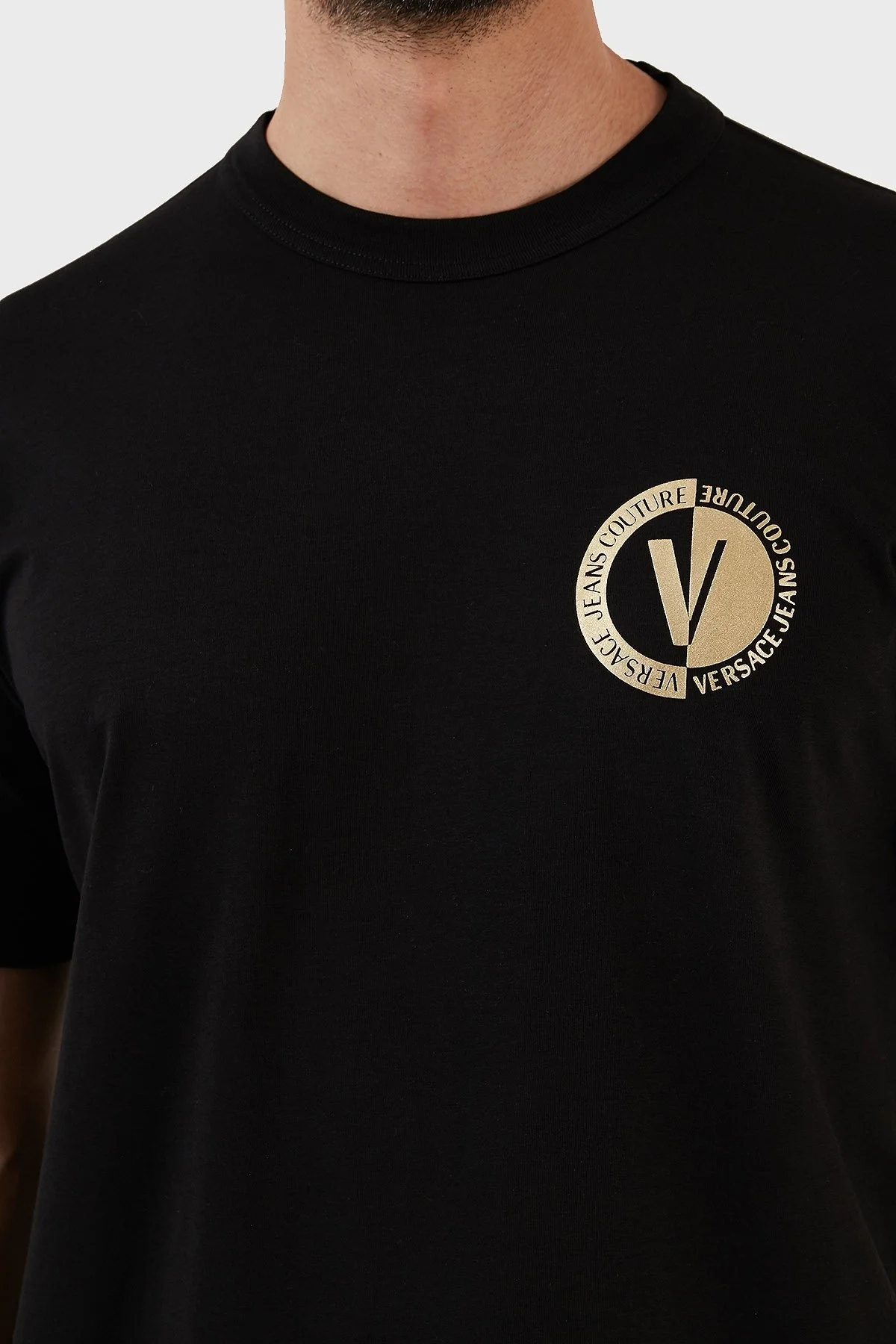 Versace Jeans Couture % 100 Pamuk Regular Fit Bisiklet Yaka Erkek T Shirt 74GAHT10 CJ00T G89 SİYAH - 4