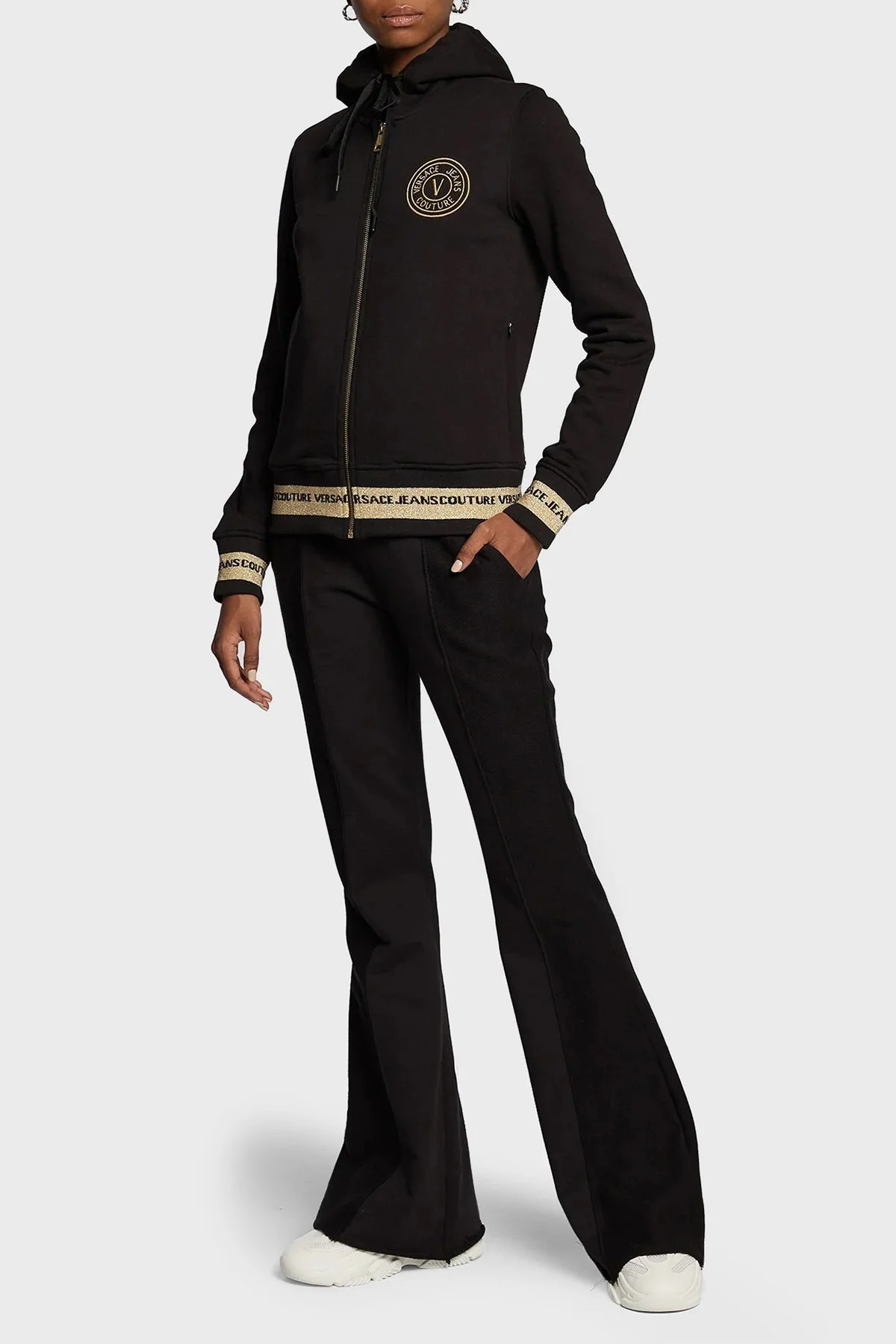 Versace % 100 Pamuk Regular Fit Fermuarlı Kapüşonlu Bayan Sweat 73HAIT07 CF00T G89 SİYAH - 2