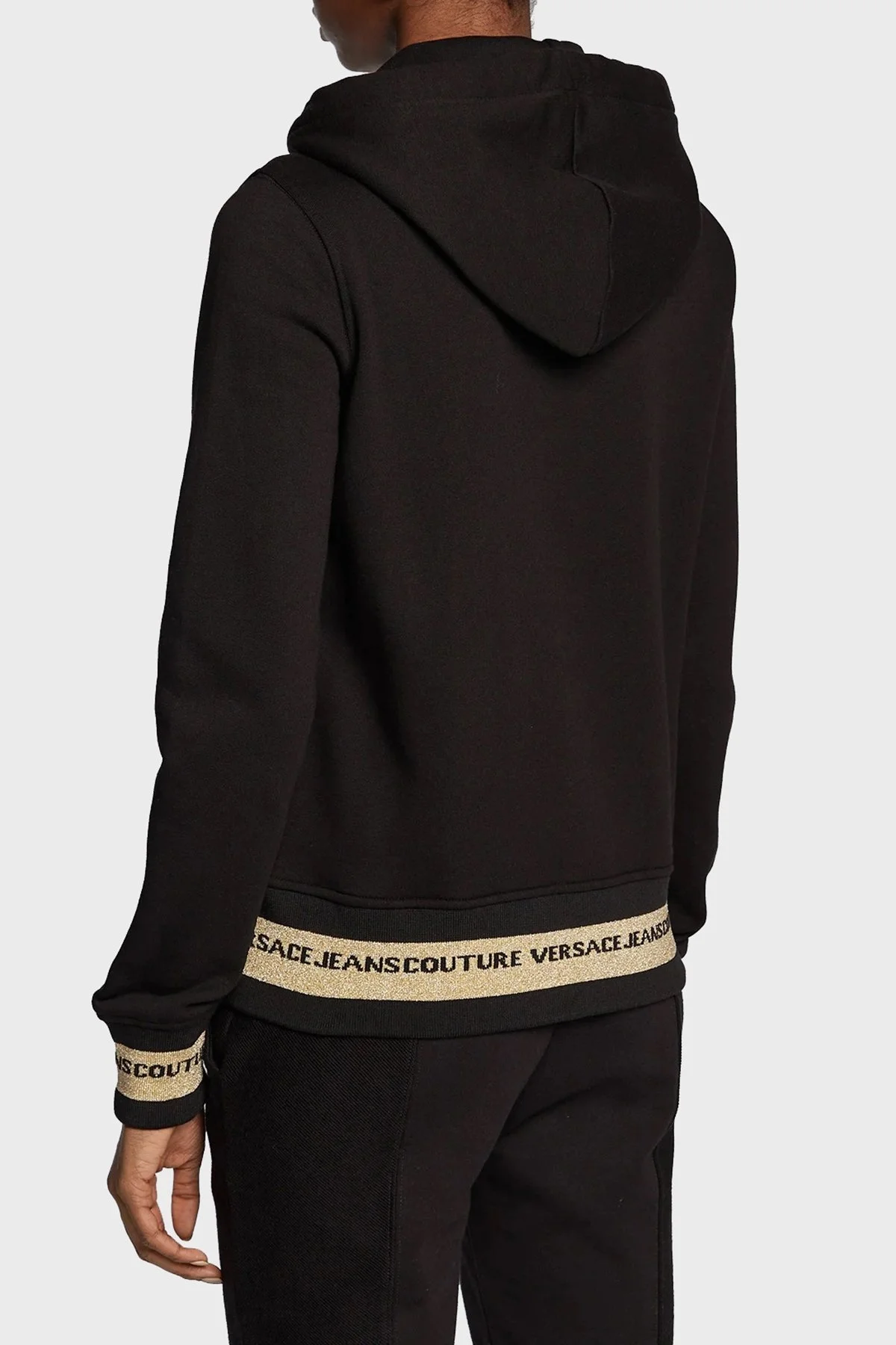 Versace % 100 Pamuk Regular Fit Fermuarlı Kapüşonlu Bayan Sweat 73HAIT07 CF00T G89 SİYAH - 3