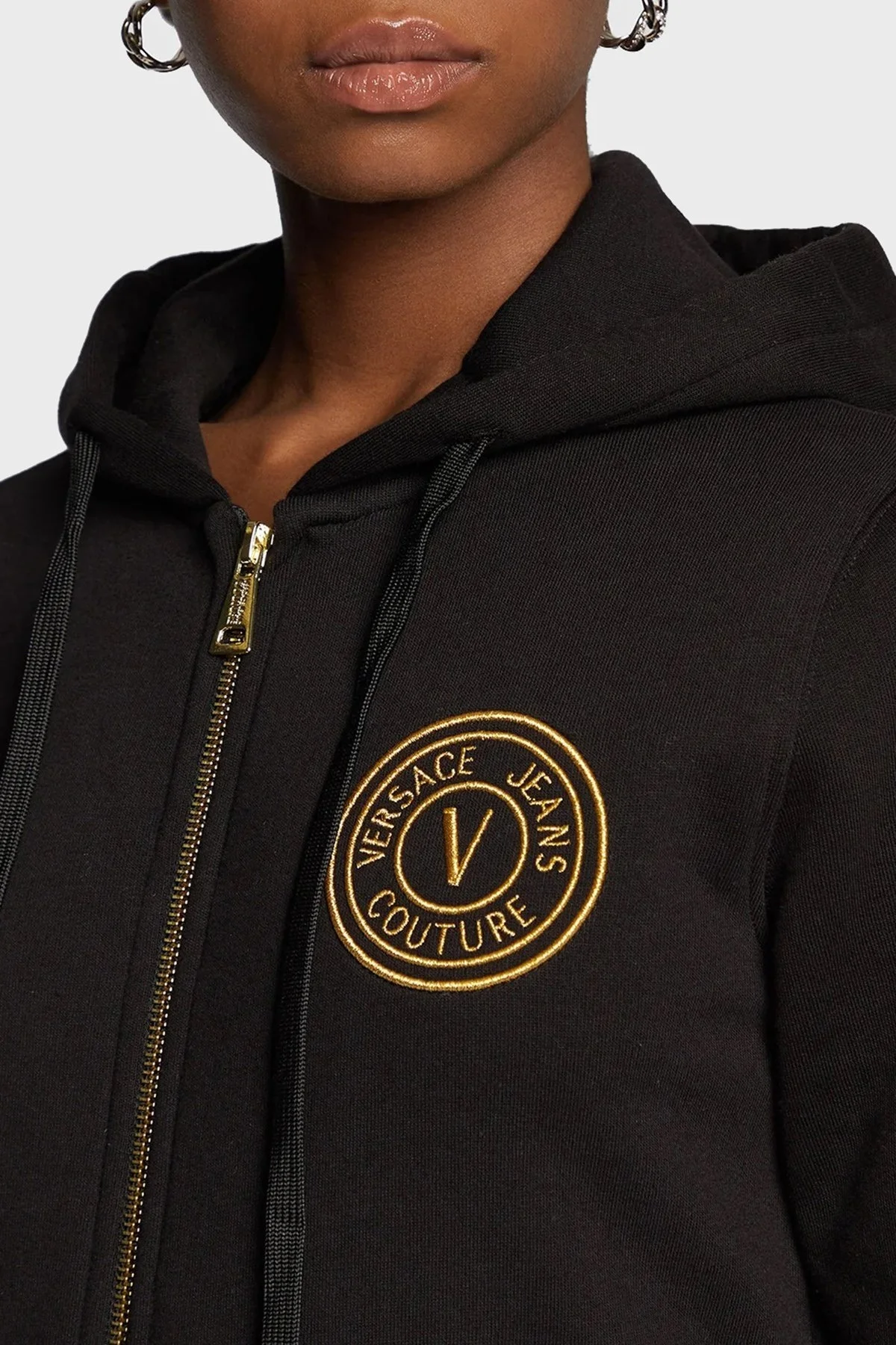 Versace % 100 Pamuk Regular Fit Fermuarlı Kapüşonlu Bayan Sweat 73HAIT07 CF00T G89 SİYAH - 4