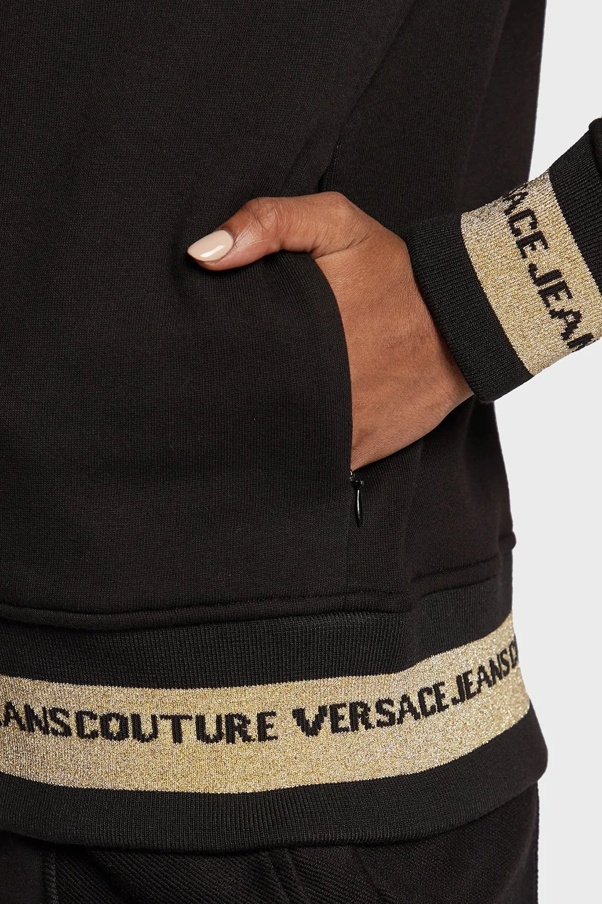 Versace % 100 Pamuk Regular Fit Fermuarlı Kapüşonlu Bayan Sweat 73HAIT07 CF00T G89 SİYAH - 5