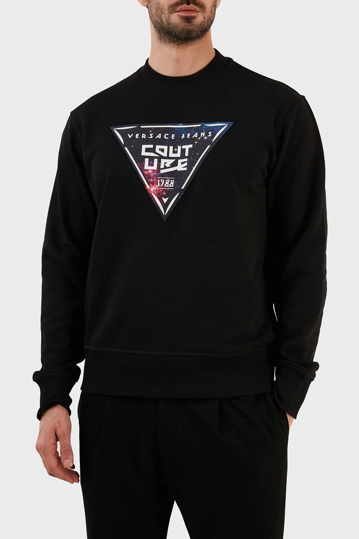 Versace % 100 Pamuk Regular Fit Sıfır Yaka Erkek Sweat 73GAIF07 CF03F 899 SİYAH - 3