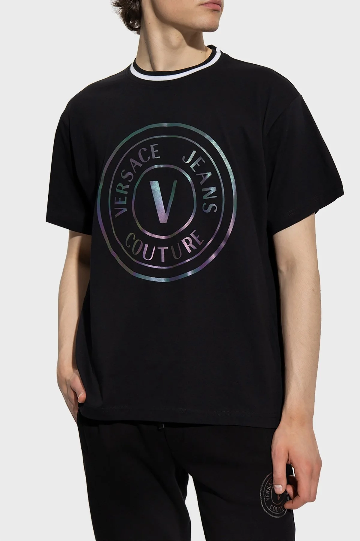 Versace % 100 Pamuk Relaxed Fit Sıfır Yaka Erkek T Shirt 73GAHG01 CJ00G 899 SİYAH - 1