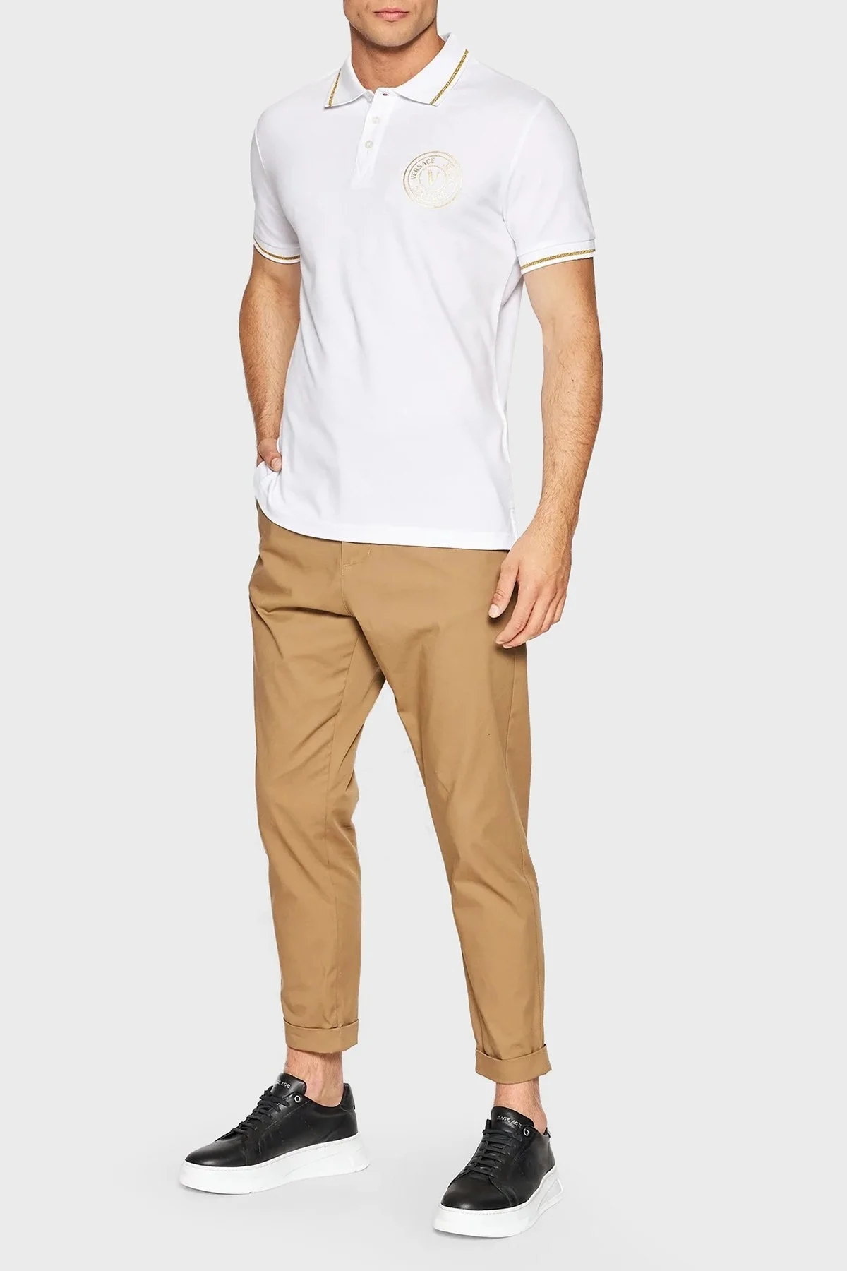 Versace % 100 Pamuk Slim Fit Düğmeli Erkek Polo T Shirt 73GAGT01 CJ01T G03 BEYAZ - 2