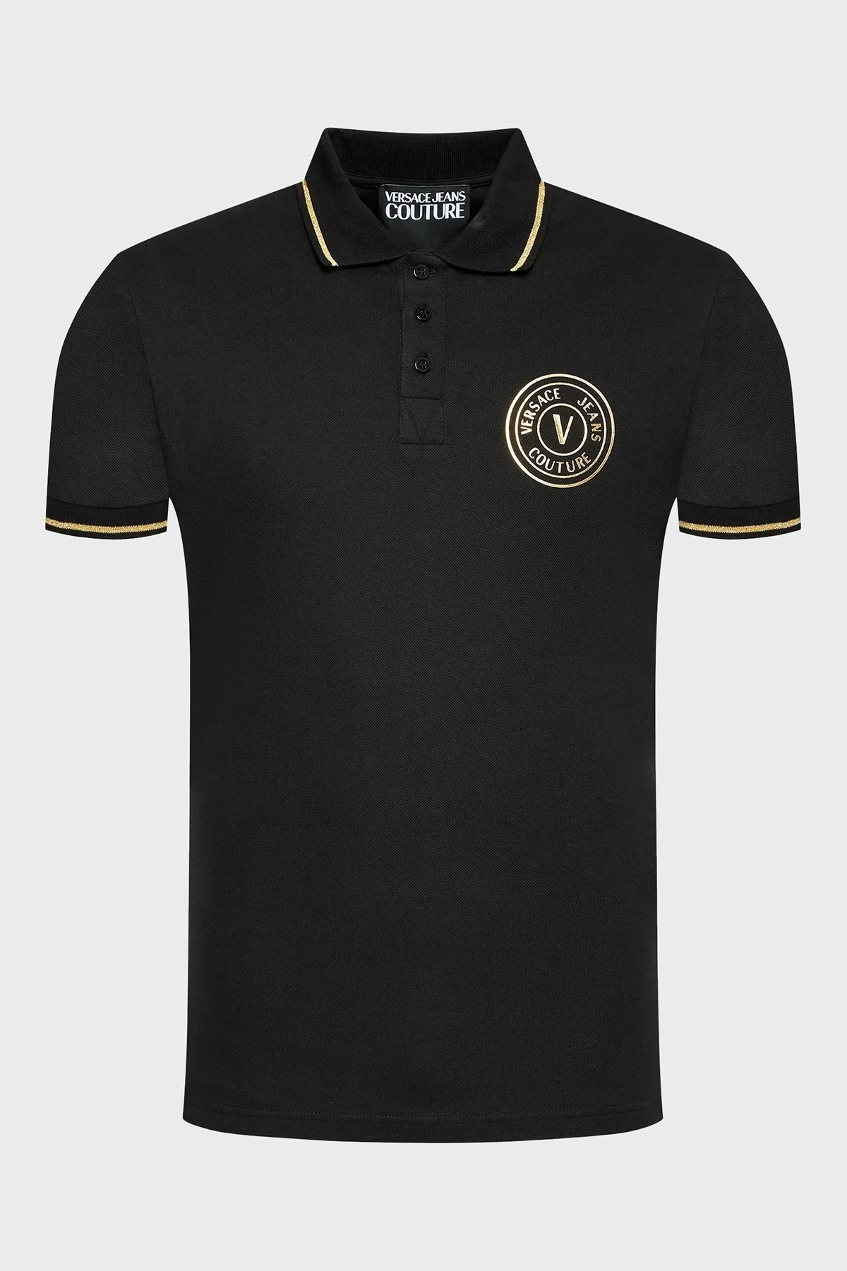 Versace % 100 Pamuk Slim Fit Düğmeli Erkek Polo T Shirt 73GAGT01 CJ01T G89 SİYAH - 4