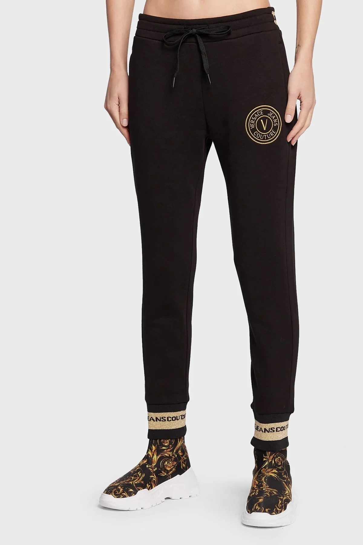 Versace % 100 Pamuk Slim Fit Jogger Spor Bayan Pantolon 73HAAT07 CF00T G89 SİYAH - 1