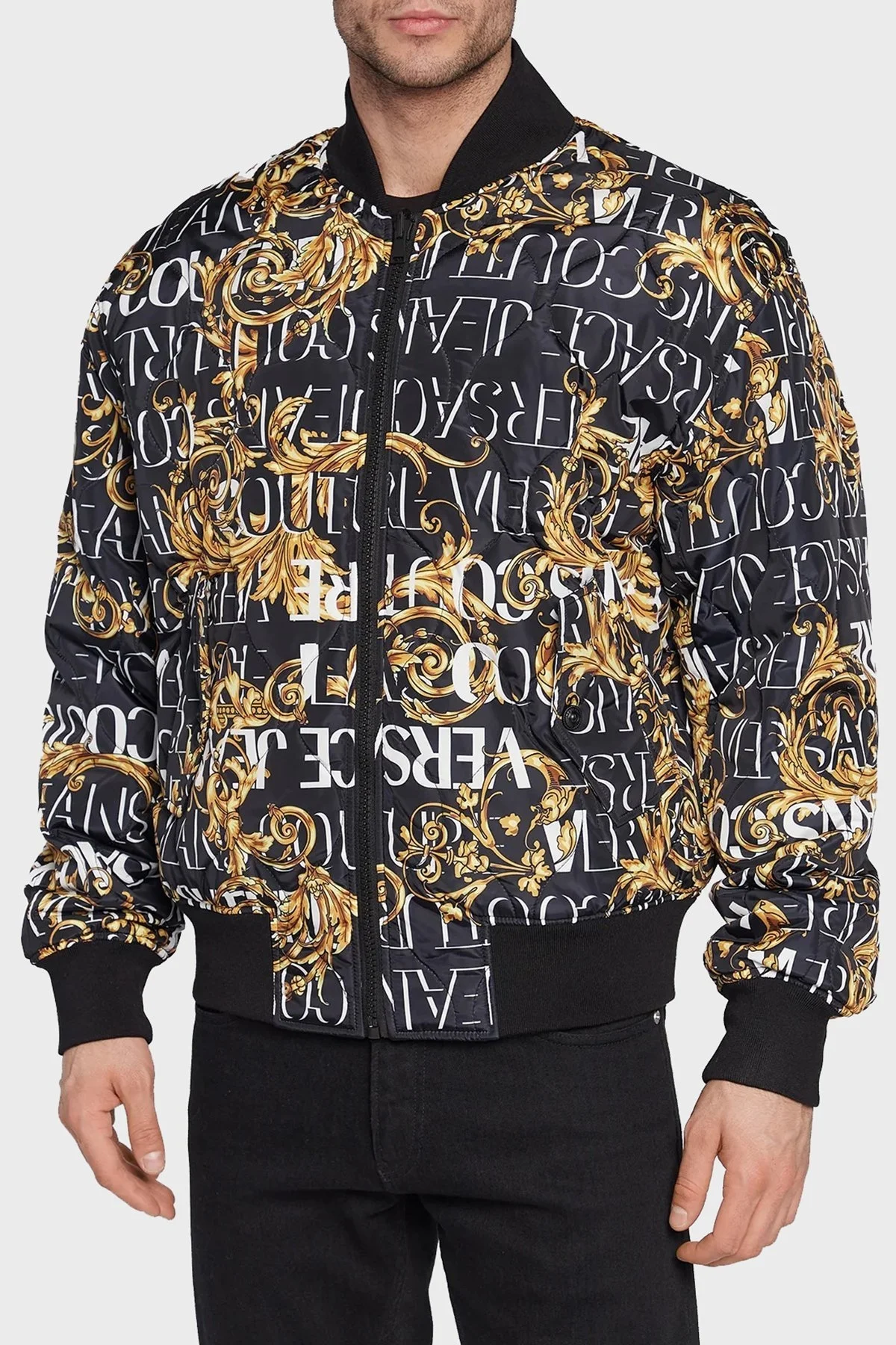 Versace Çift Taraflı Relaxed Fit Fermuarlı Kolej Yaka Bomber Erkek Ceket 73GAS4D0 CQS43 G89 SİYAH - 1