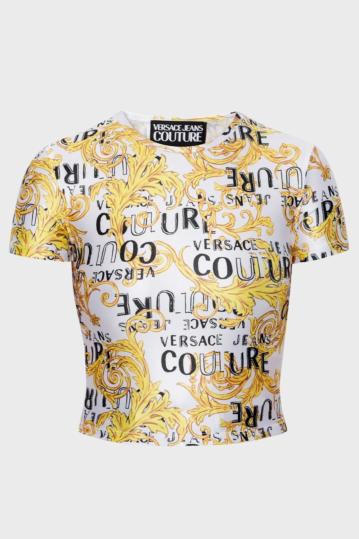 Versace Desenli Bisiklet Yaka Cropped Fit Bayan T Shirt 74HAH602 JS178 G03 BEYAZ - 5