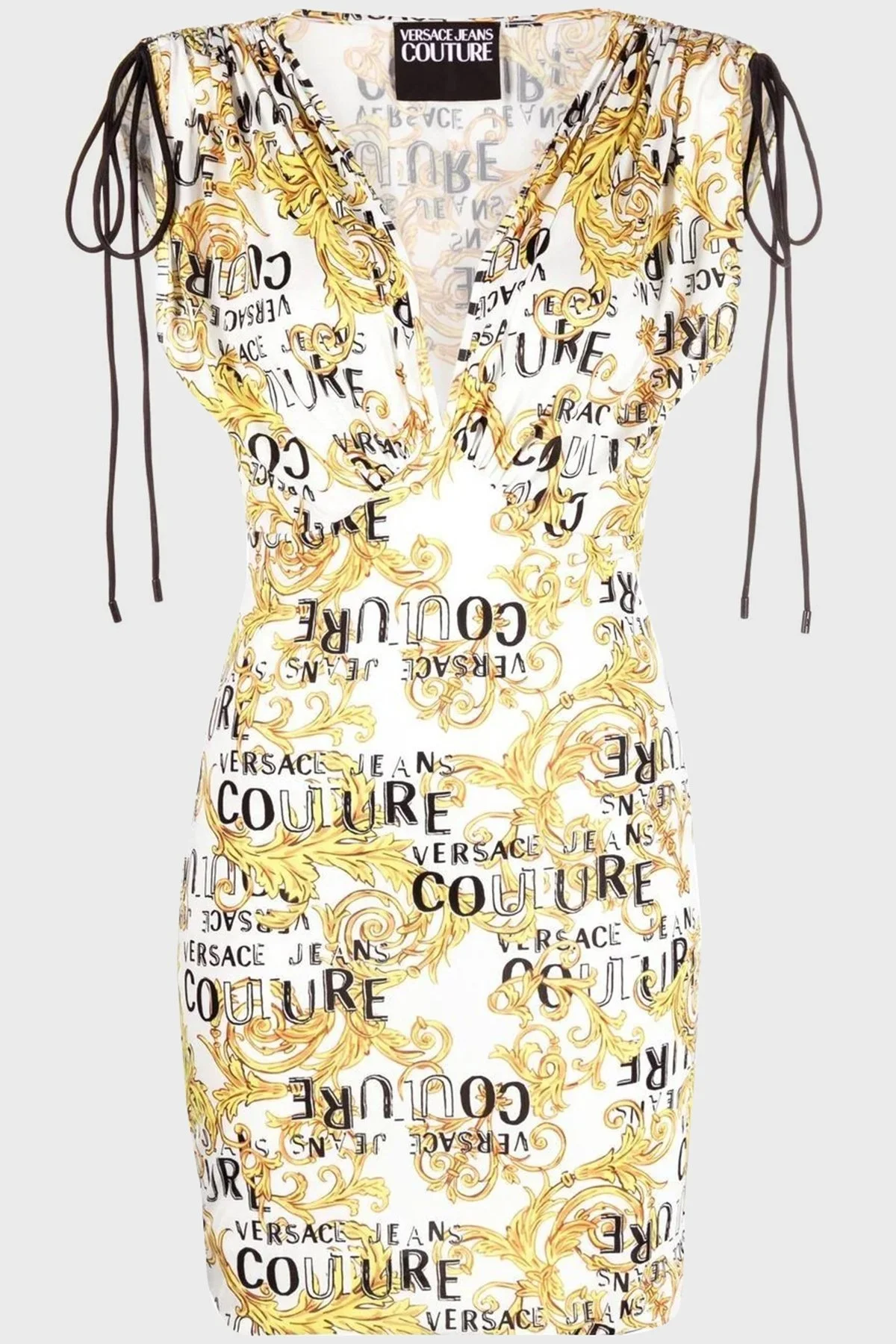 Versace Jeans Couture Desenli Omuzdan Büzgülü Slim Fit Bodycon Mini Bayan Elbise 74HAO921 JS162 G03 BEYAZ - 4