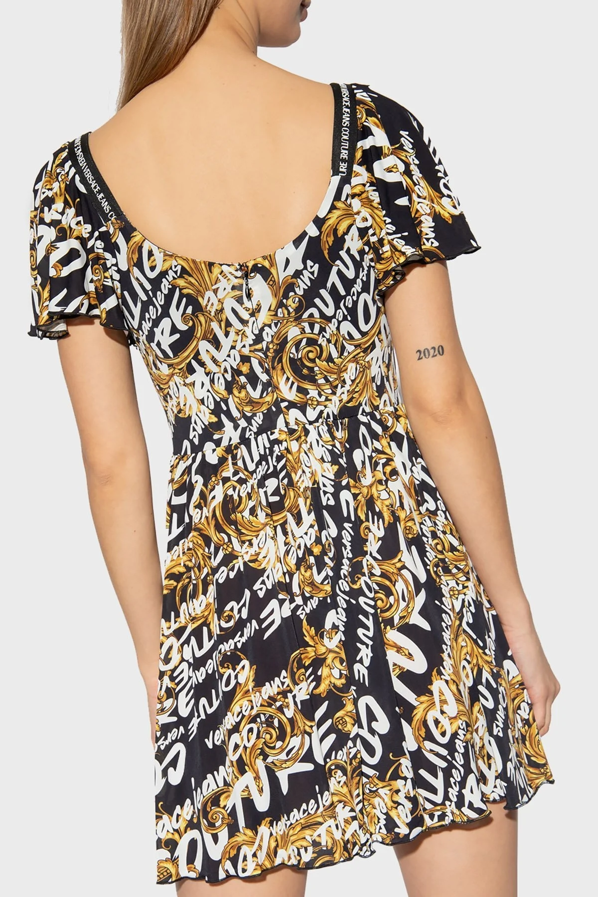 Versace Desenli Regular Fit V Yaka Streç Mini Bayan Elbise 73HAN003 JS138 G89 SİYAH - 4