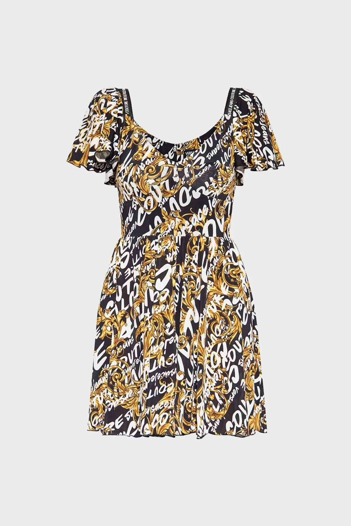 Versace Desenli Regular Fit V Yaka Streç Mini Bayan Elbise 73HAN003 JS138 G89 SİYAH - 5