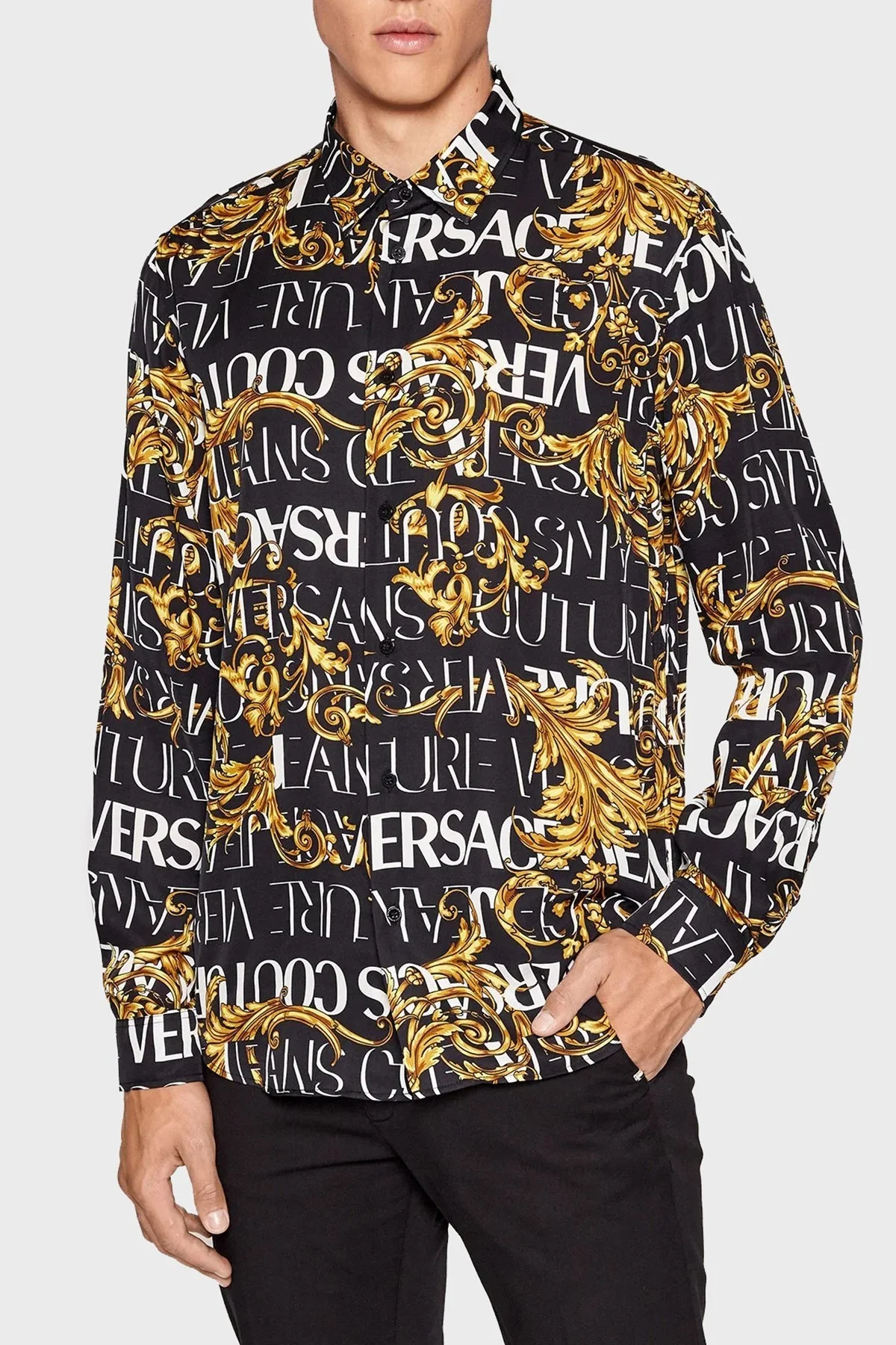 Versace Desenli Relaxed Fit Uzun Kollu Erkek Gömlek 73GAL2R0 NS153 G89 SİYAH - 1