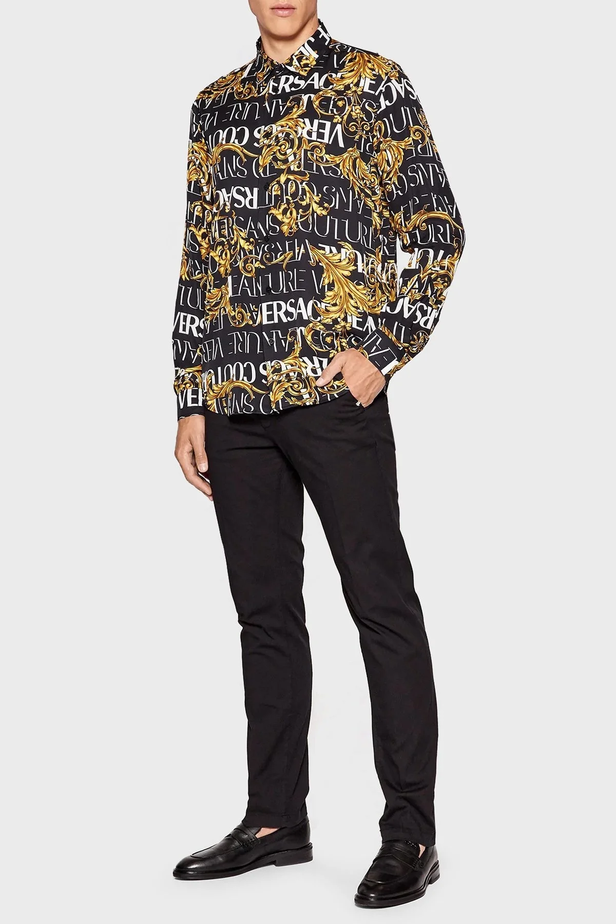 Versace Desenli Relaxed Fit Uzun Kollu Erkek Gömlek 73GAL2R0 NS153 G89 SİYAH - 2