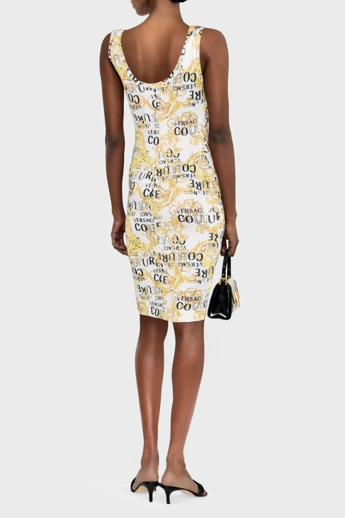 Versace Jeans Couture Desenli Slim Fit Bodycon Streç Midi Bayan Elbise 74HAO946 JS162 G03 BEYAZ - 2